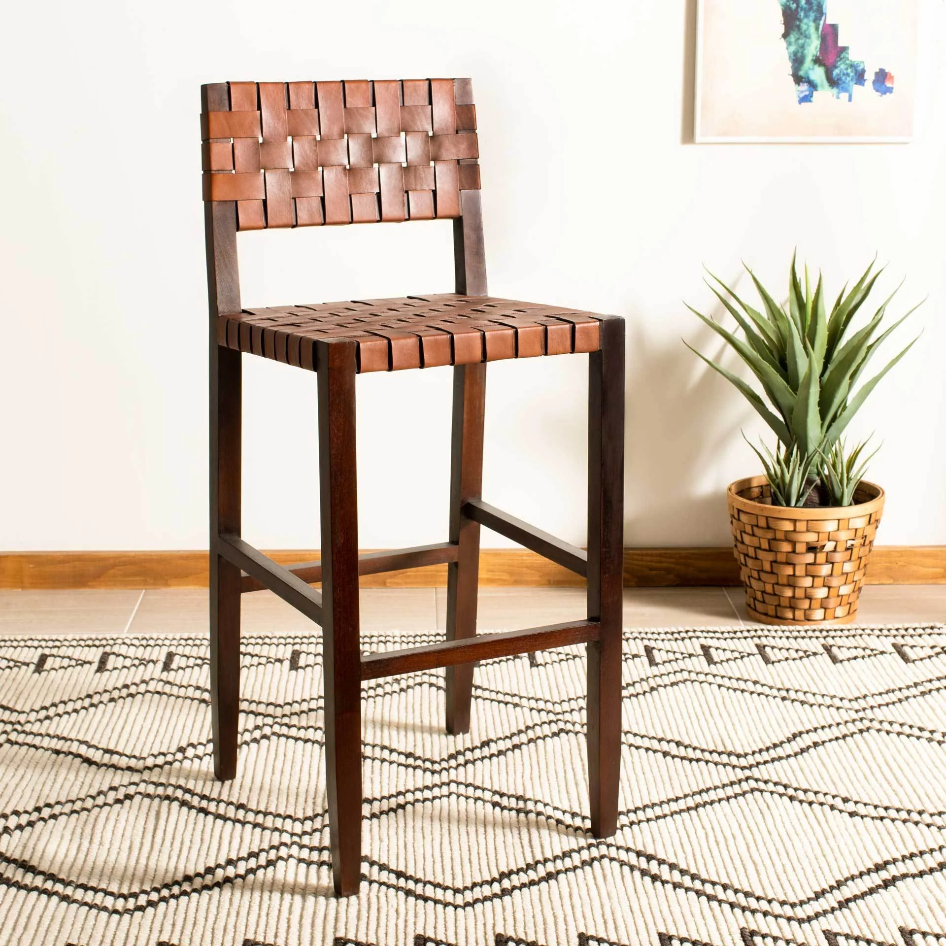 Pamela Woven Leather Bar Stool - Image 16