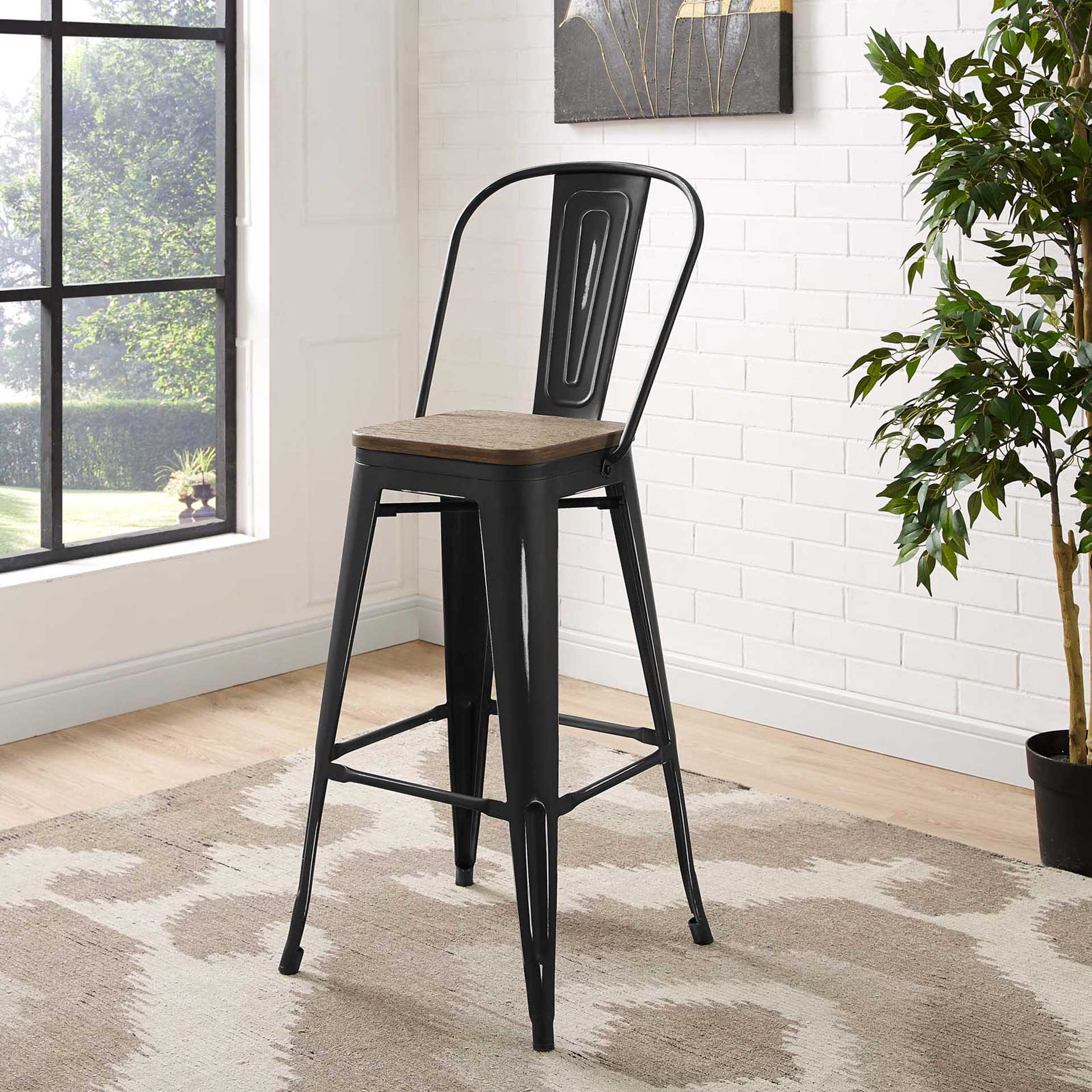 Panora High Backrest Square Bar Stool Black - Image 4