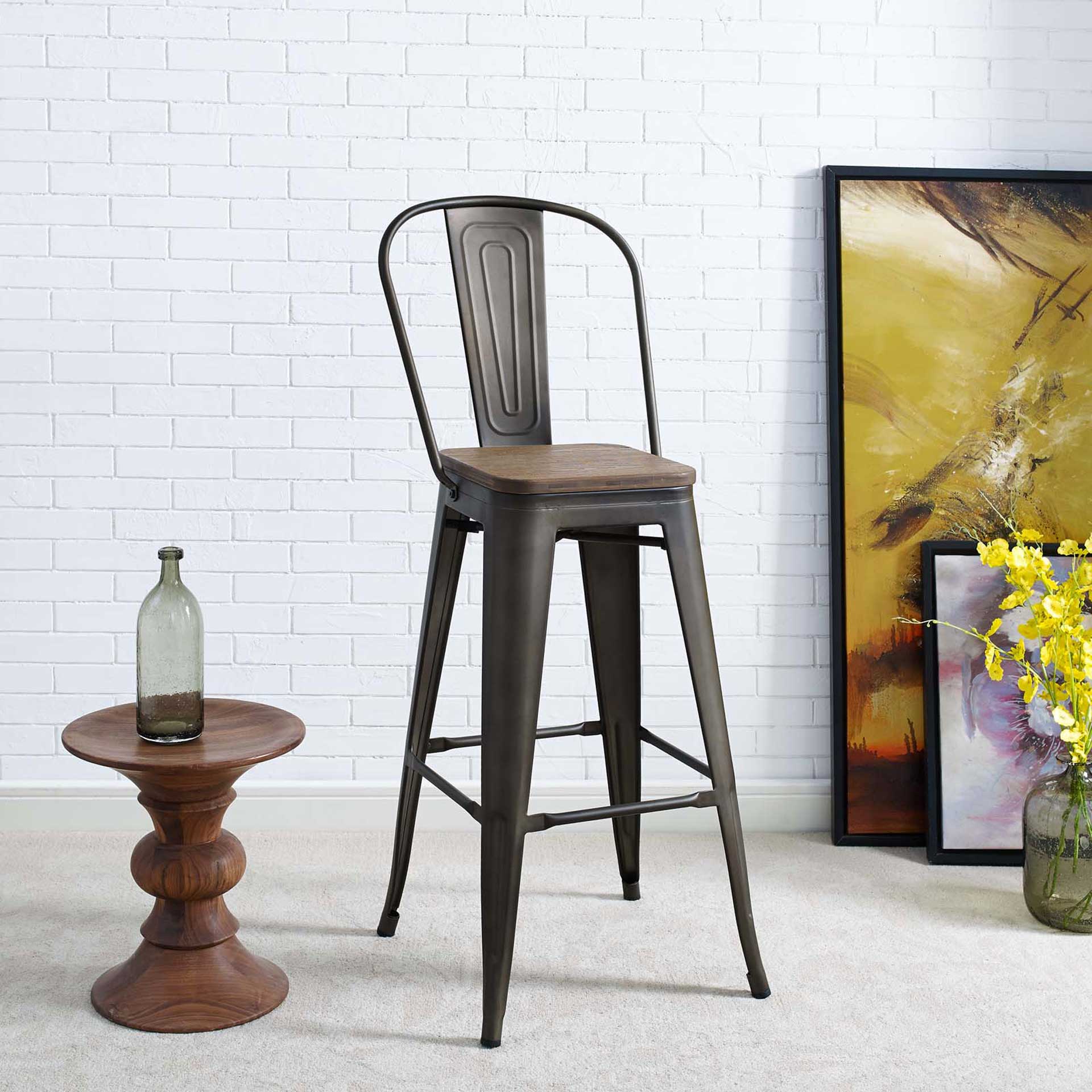 Panora High Backrest Square Bar Stool Brown - Image 4