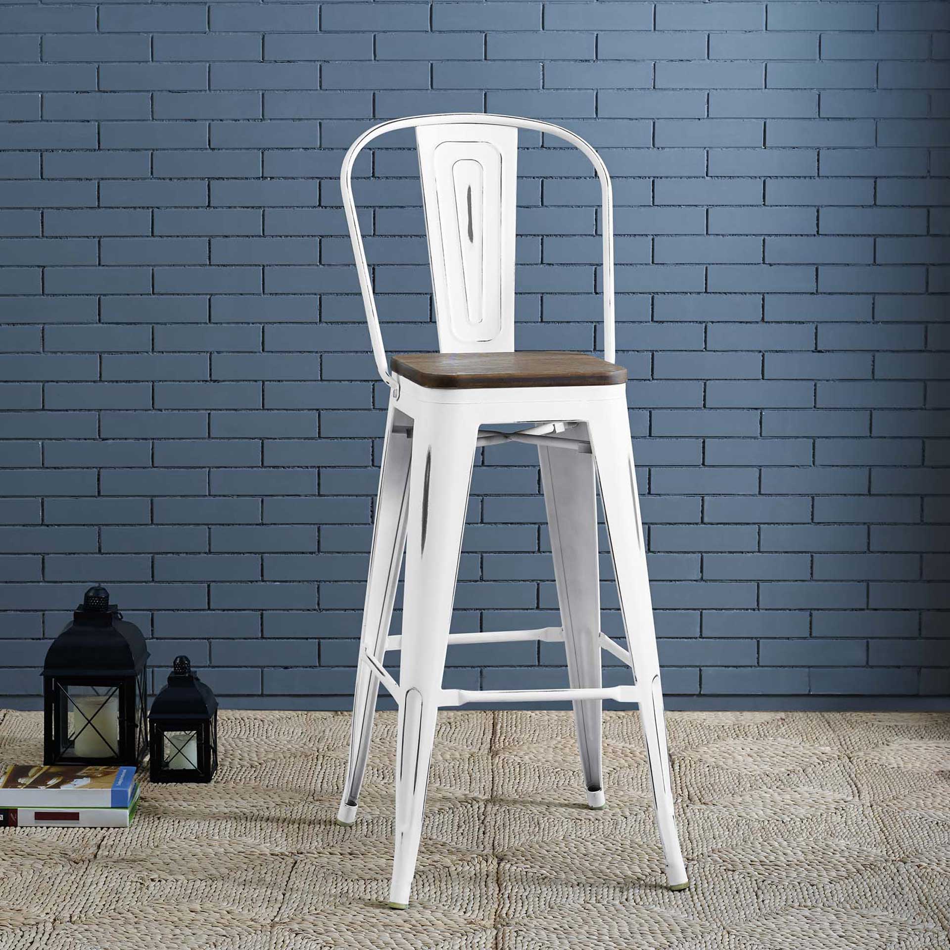 Panora High Backrest Square Bar Stool White - Image 4
