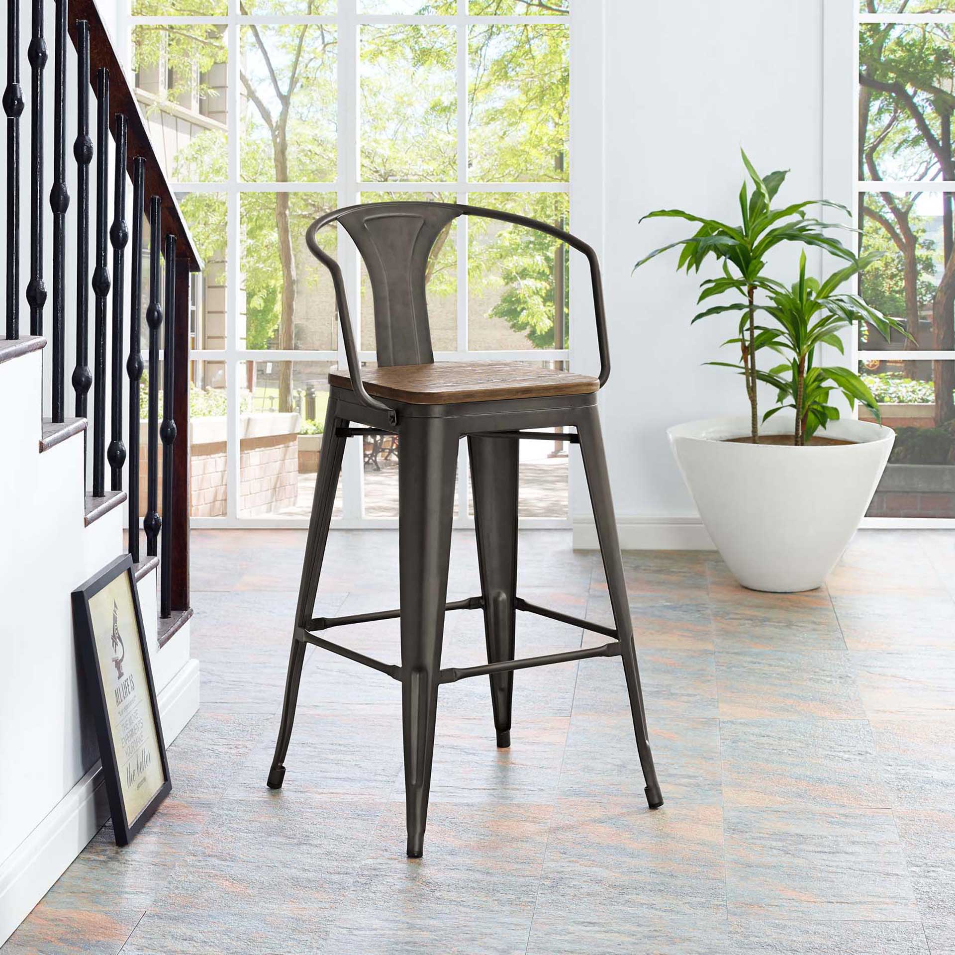 Panora Low Backrest Bar Stool Brown - Image 4