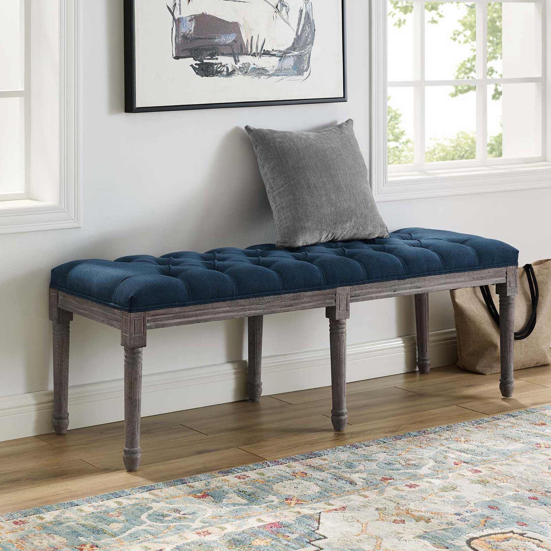 Park Upholstered Fabric Bench Navy - Image 6