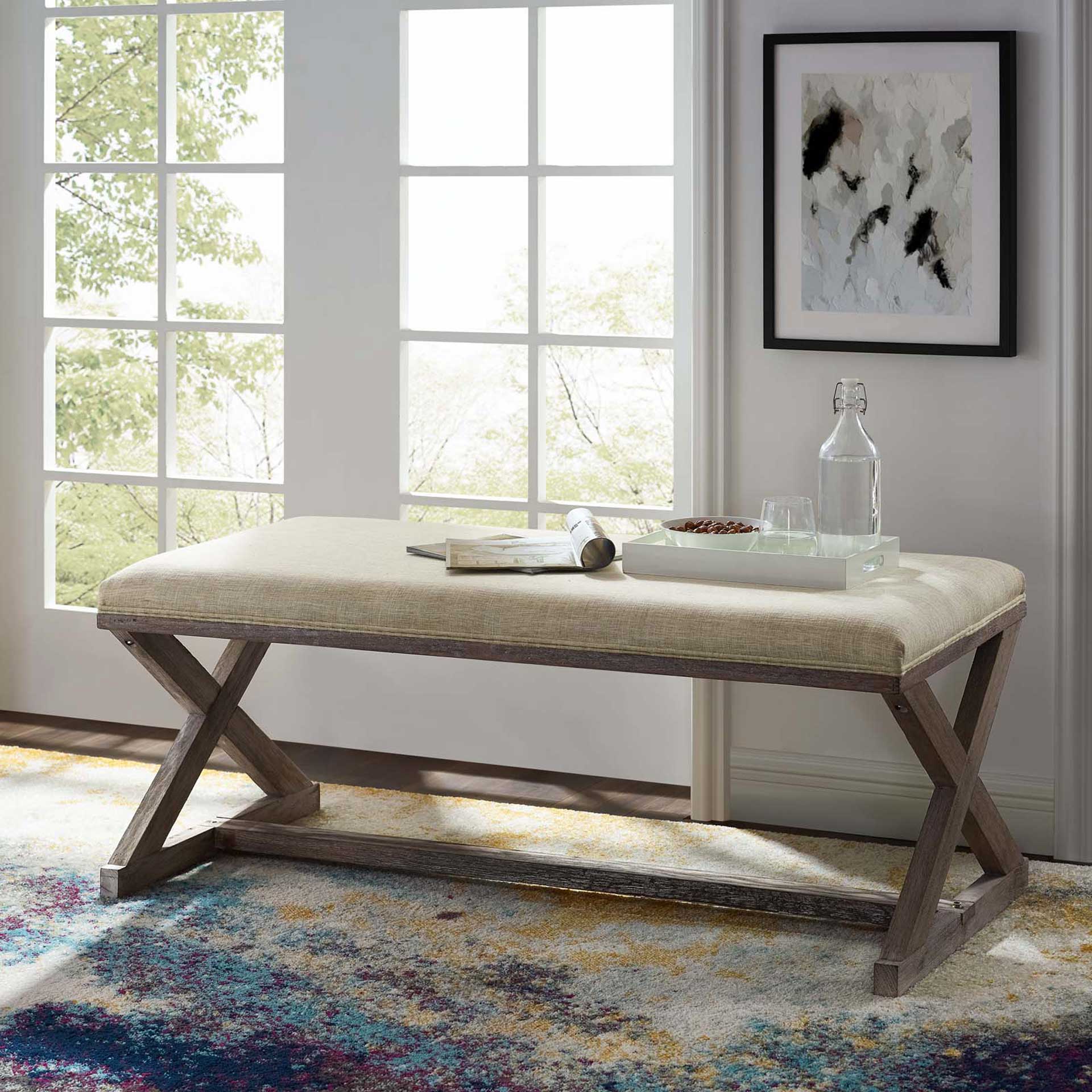 Park X-Brace Fabric Bench Beige - Image 6