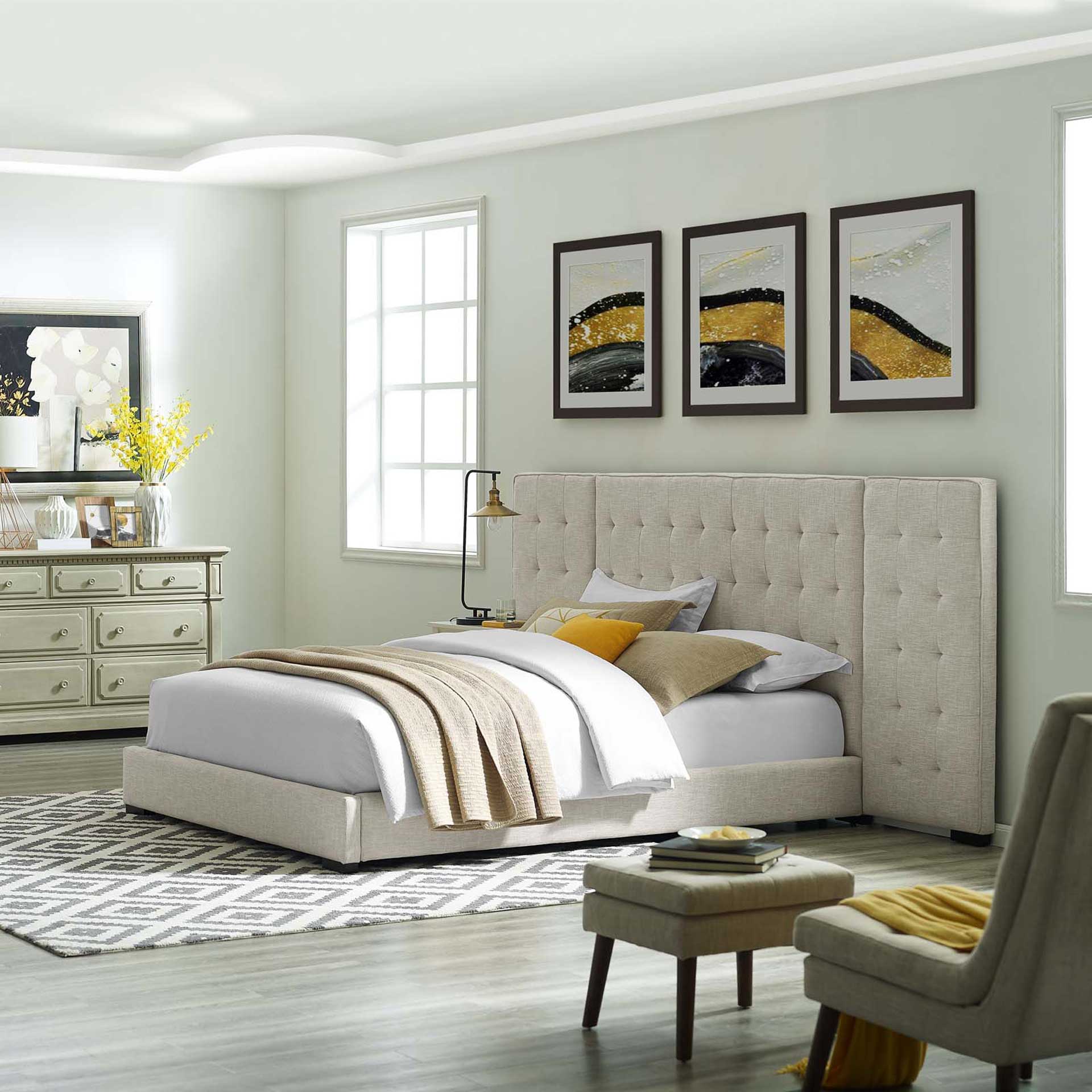 Patrick Upholstered Fabric Platform Bed Beige - Image 5