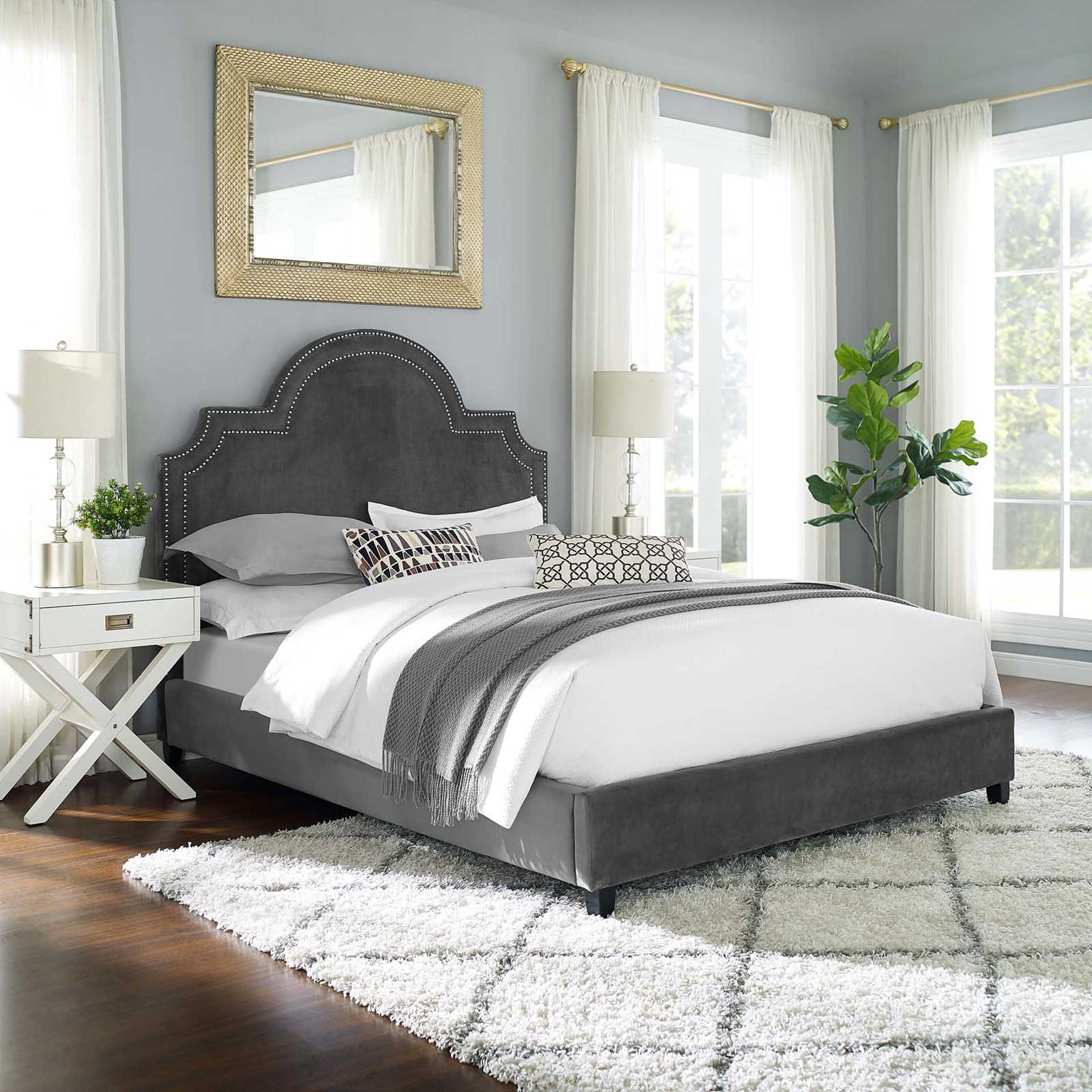 Patrick Velvet Platform Bed Gray - Image 5