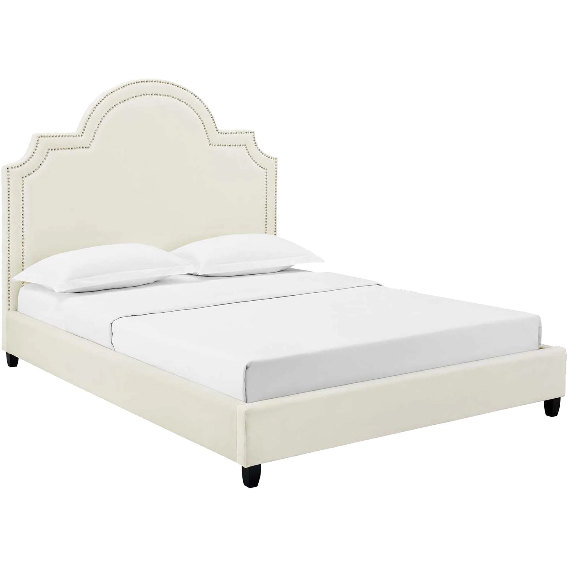 Patrick Velvet Platform Bed Ivory - Image 2