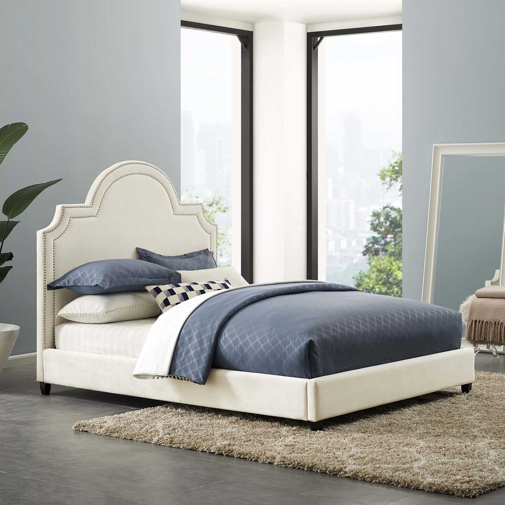 Patrick Velvet Platform Bed Ivory - Image 5