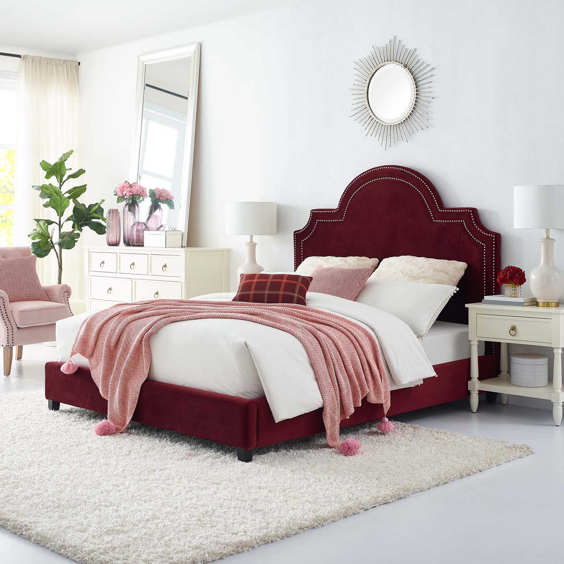 Patrick Velvet Platform Bed Maroon - Image 5