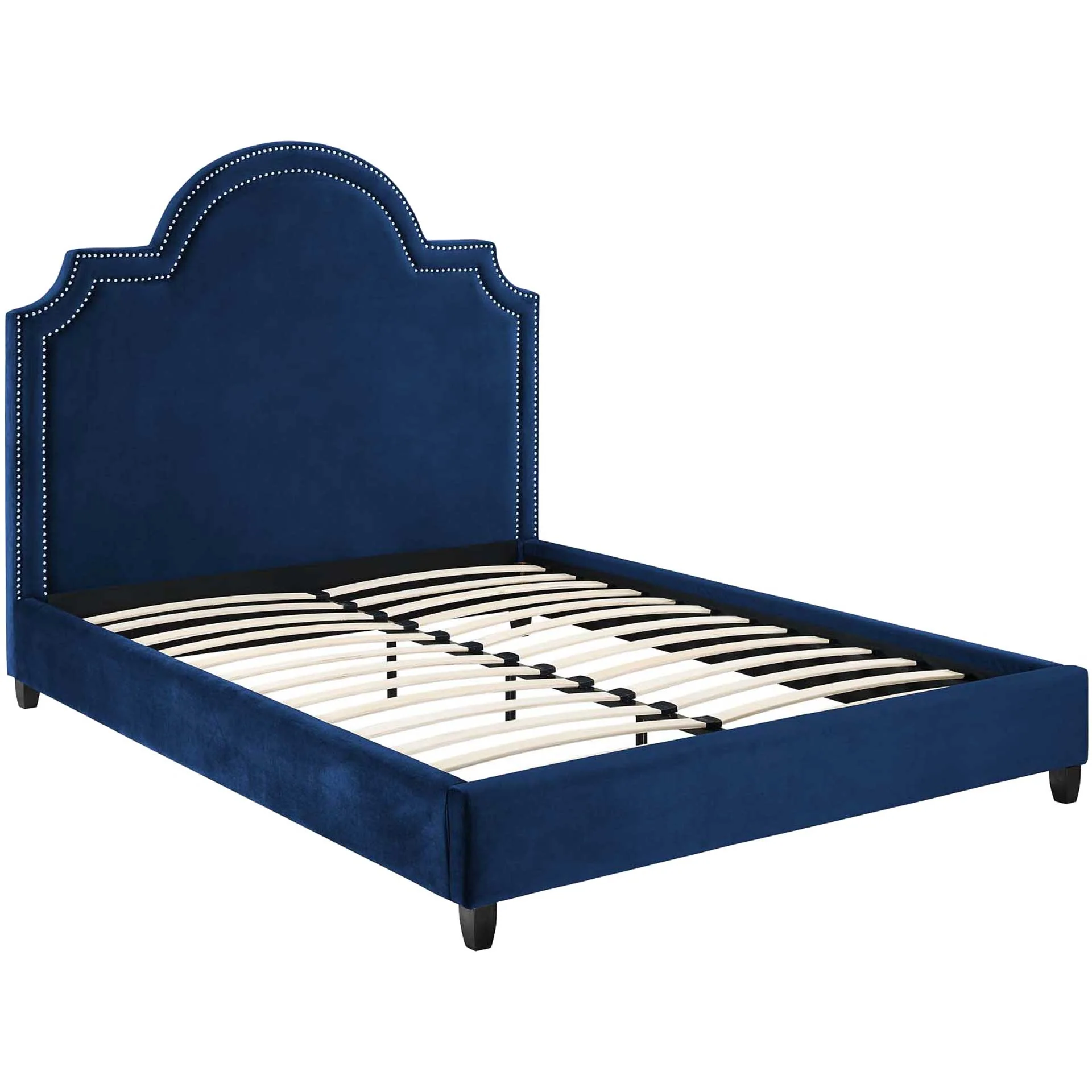 Patrick Velvet Platform Bed Navy - Image 4