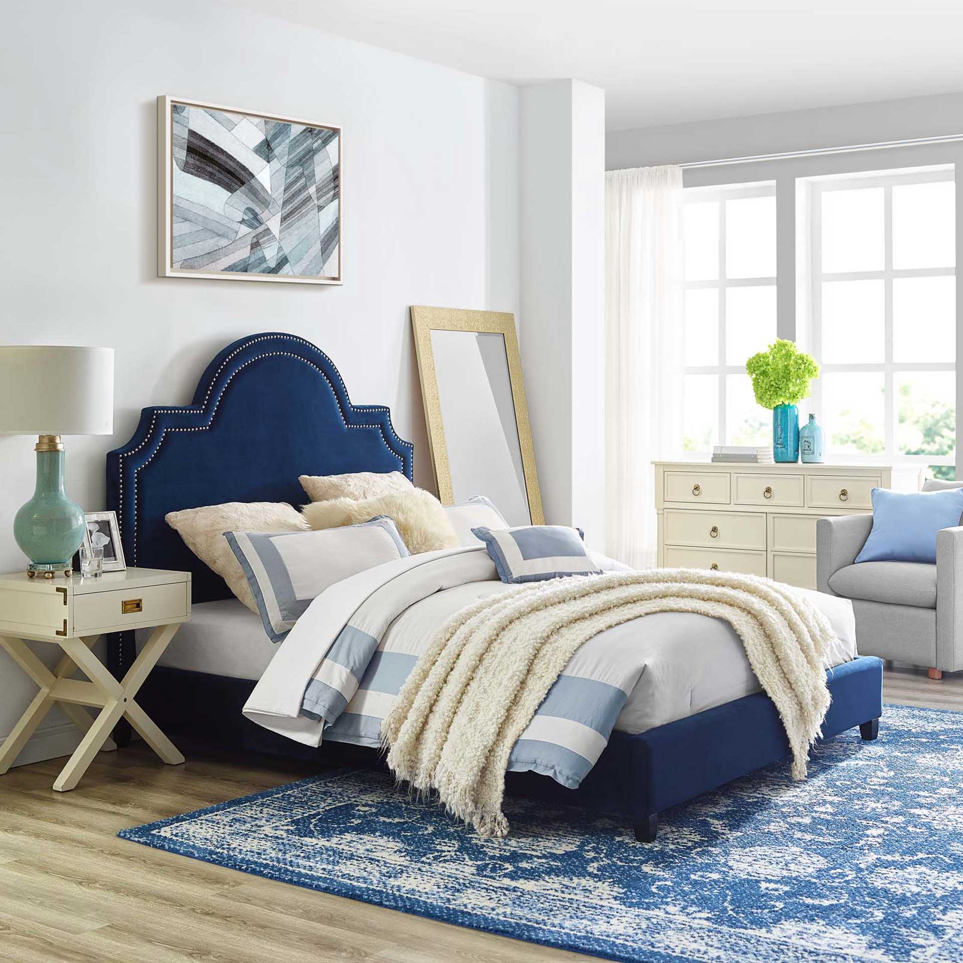 Patrick Velvet Platform Bed Navy - Image 5