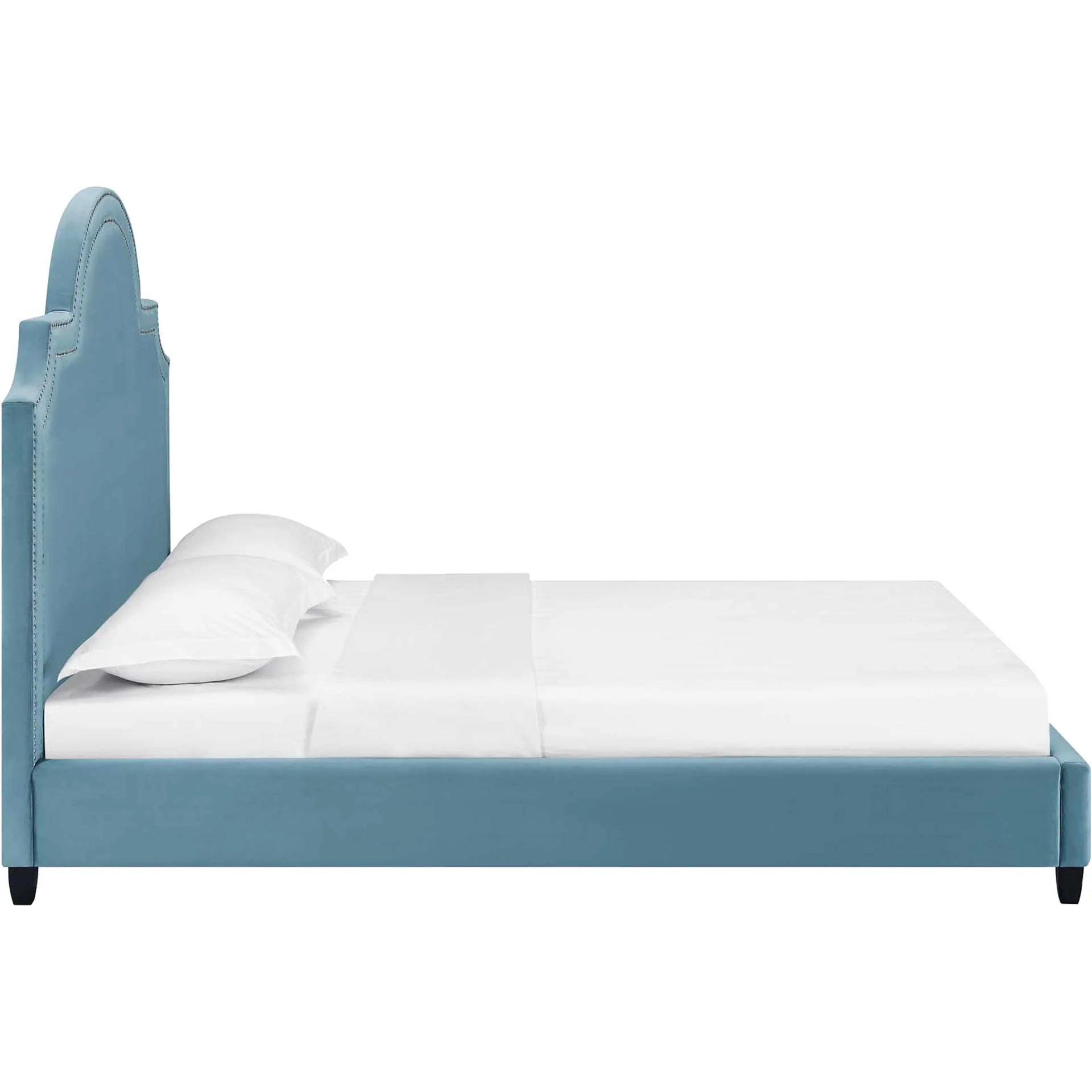Patrick Velvet Platform Bed Sea Blue - Image 3