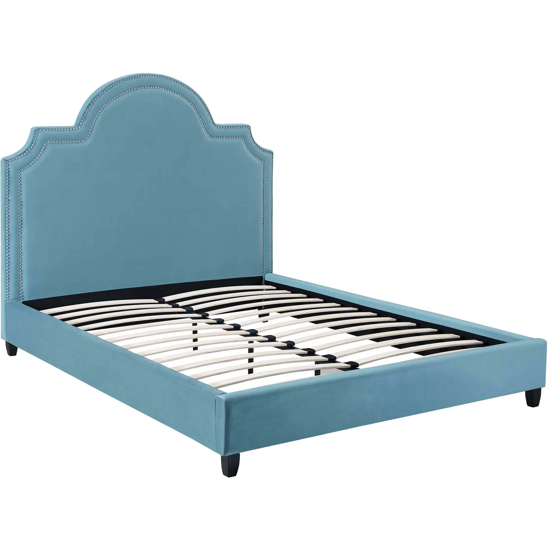 Patrick Velvet Platform Bed Sea Blue - Image 4