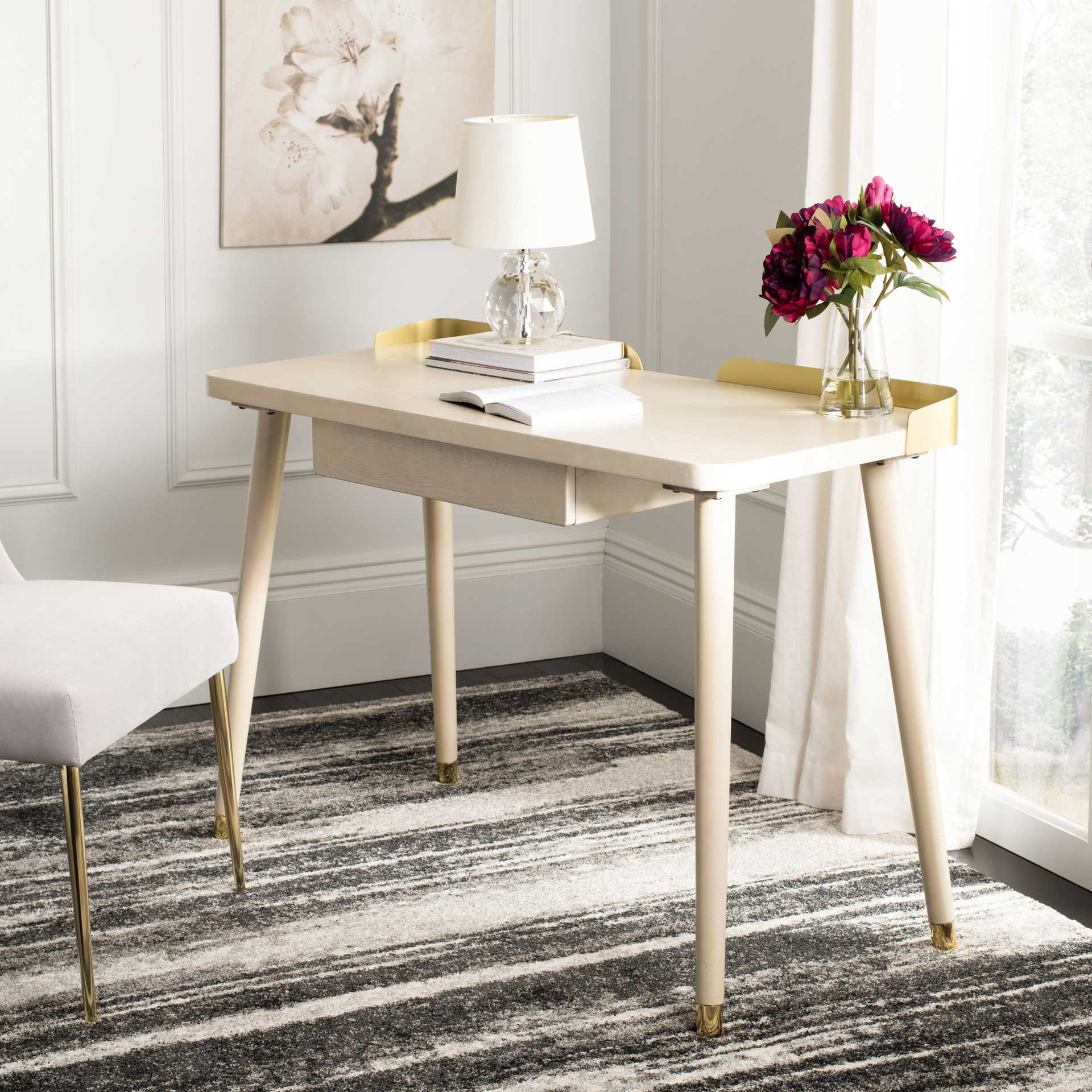 Paula 1 Drawer Desk White Washed/Gold - Image 6