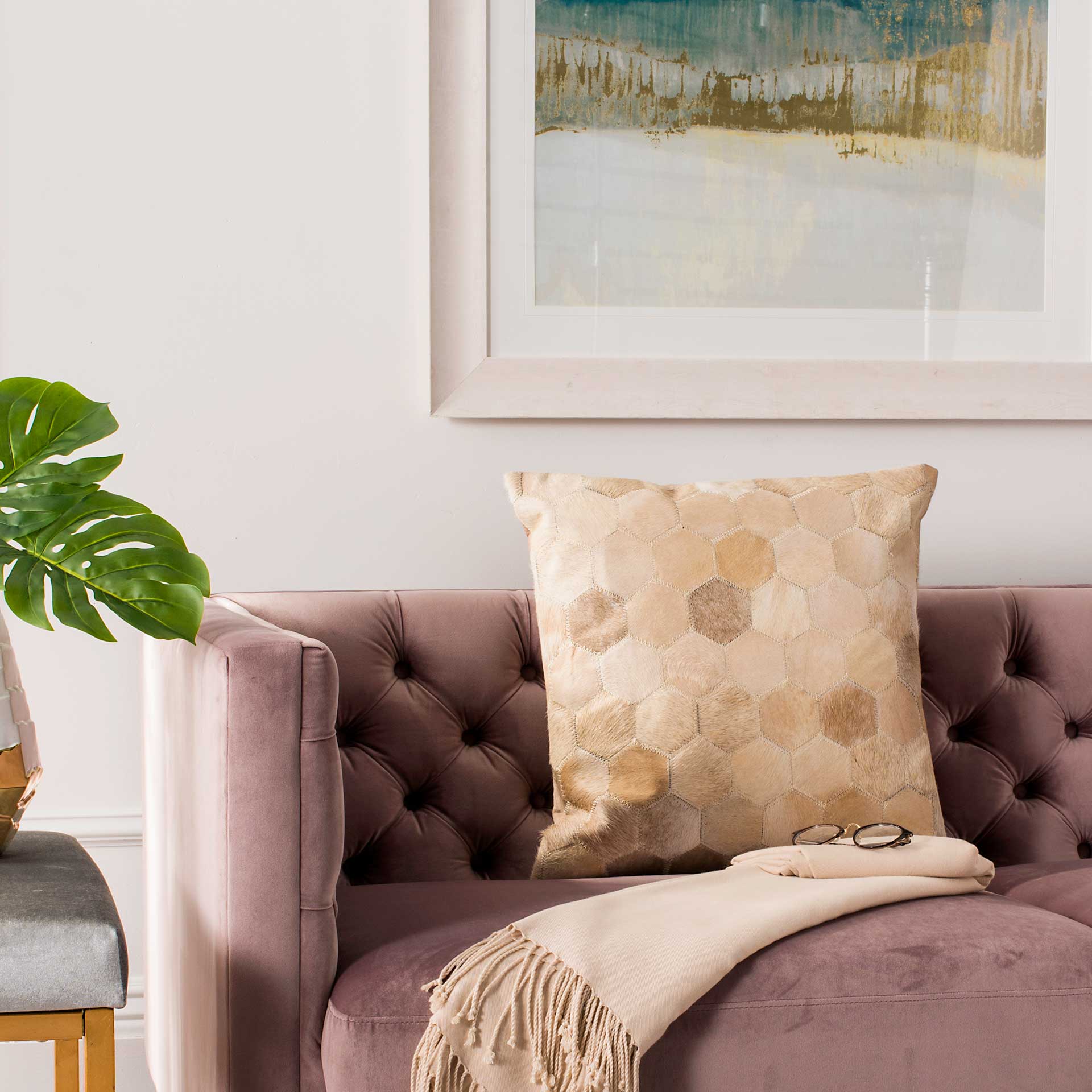 Paula Cowhide Pillow Beige - Image 2