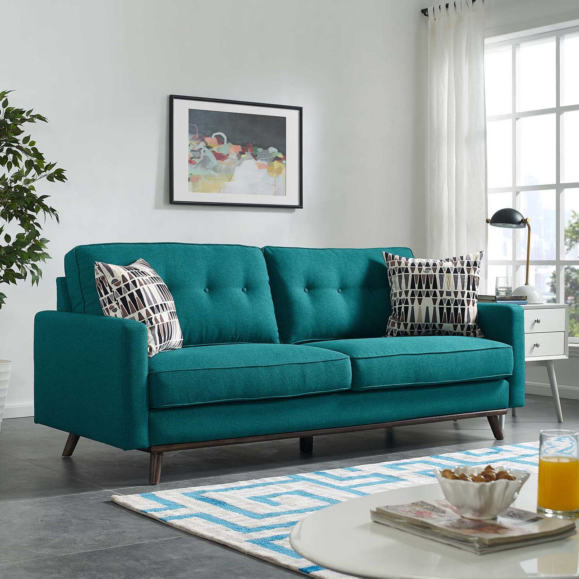 Pearl Upholstered Fabric Sofa Teal - Image 9