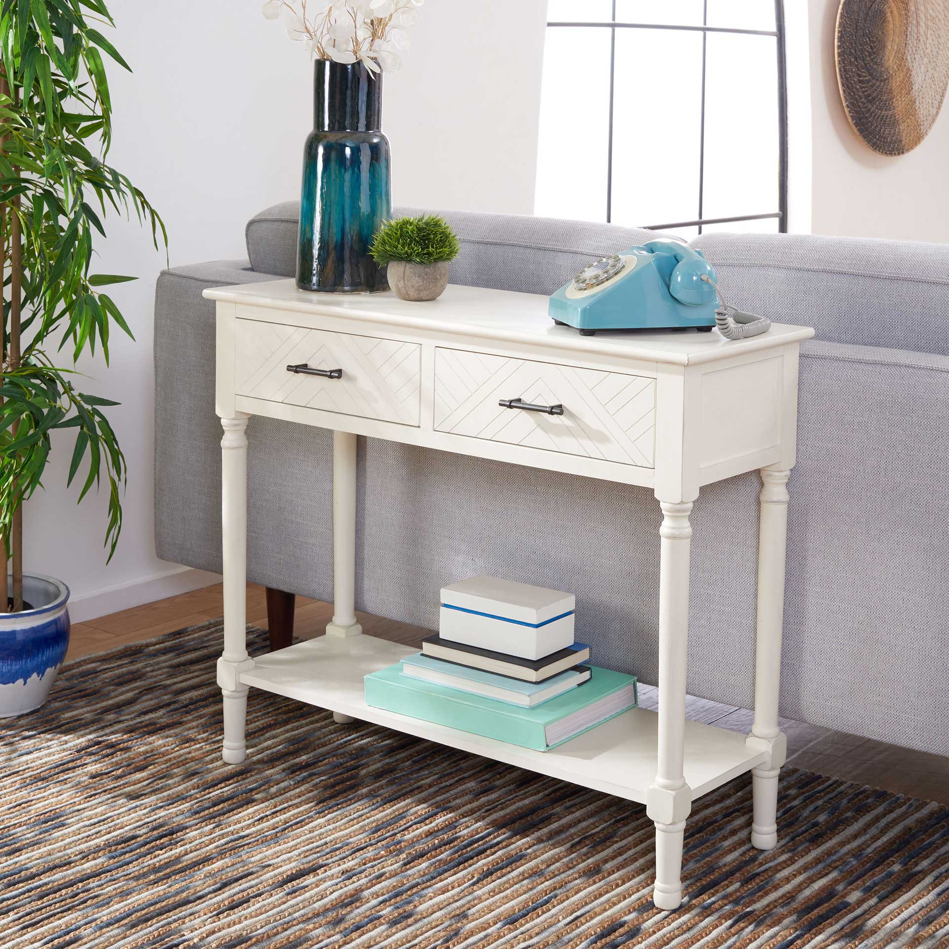 Pebbles 2 Drawer Console Table Distressed White - Image 7