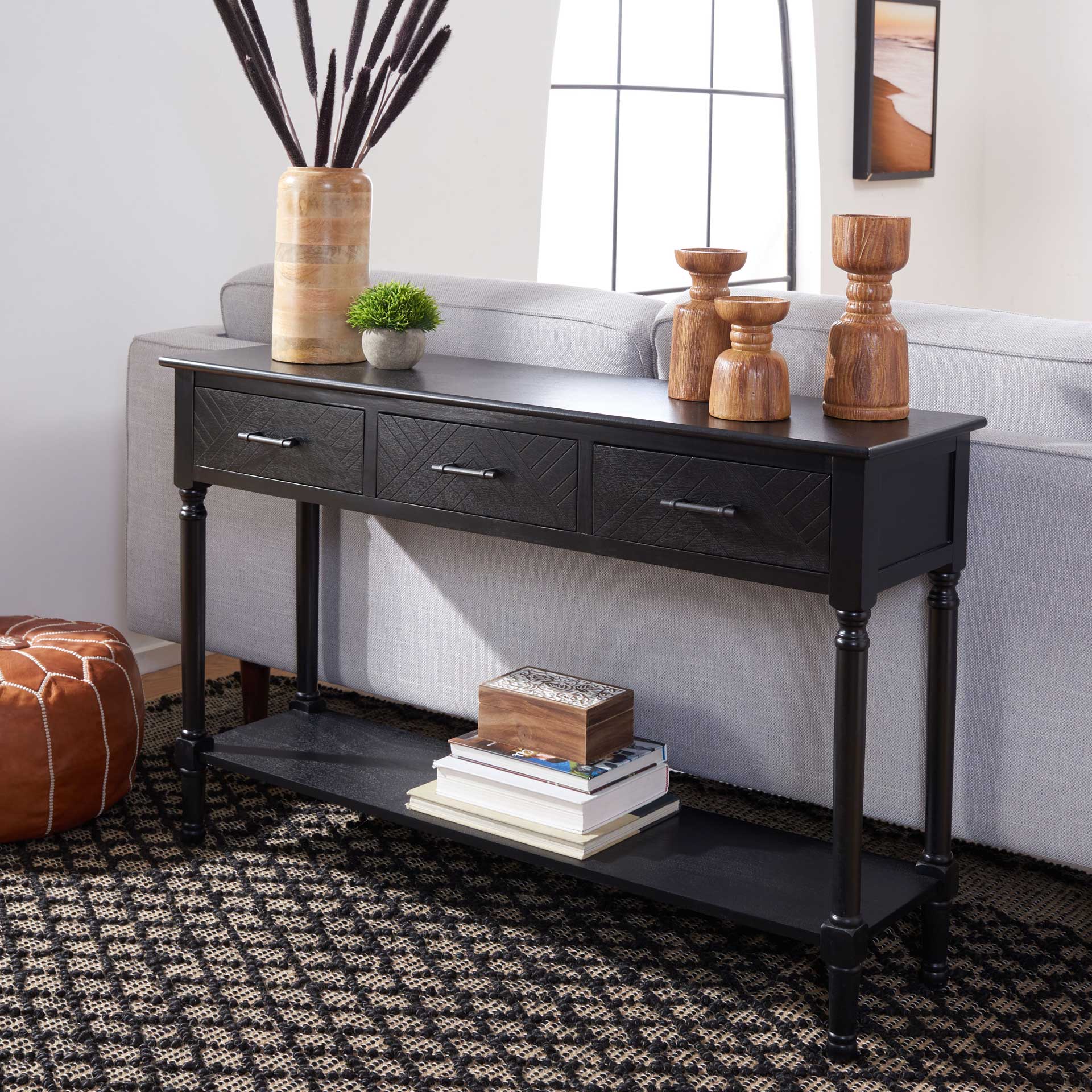 Pebbles 3 Drawer Console Table Black - Image 8