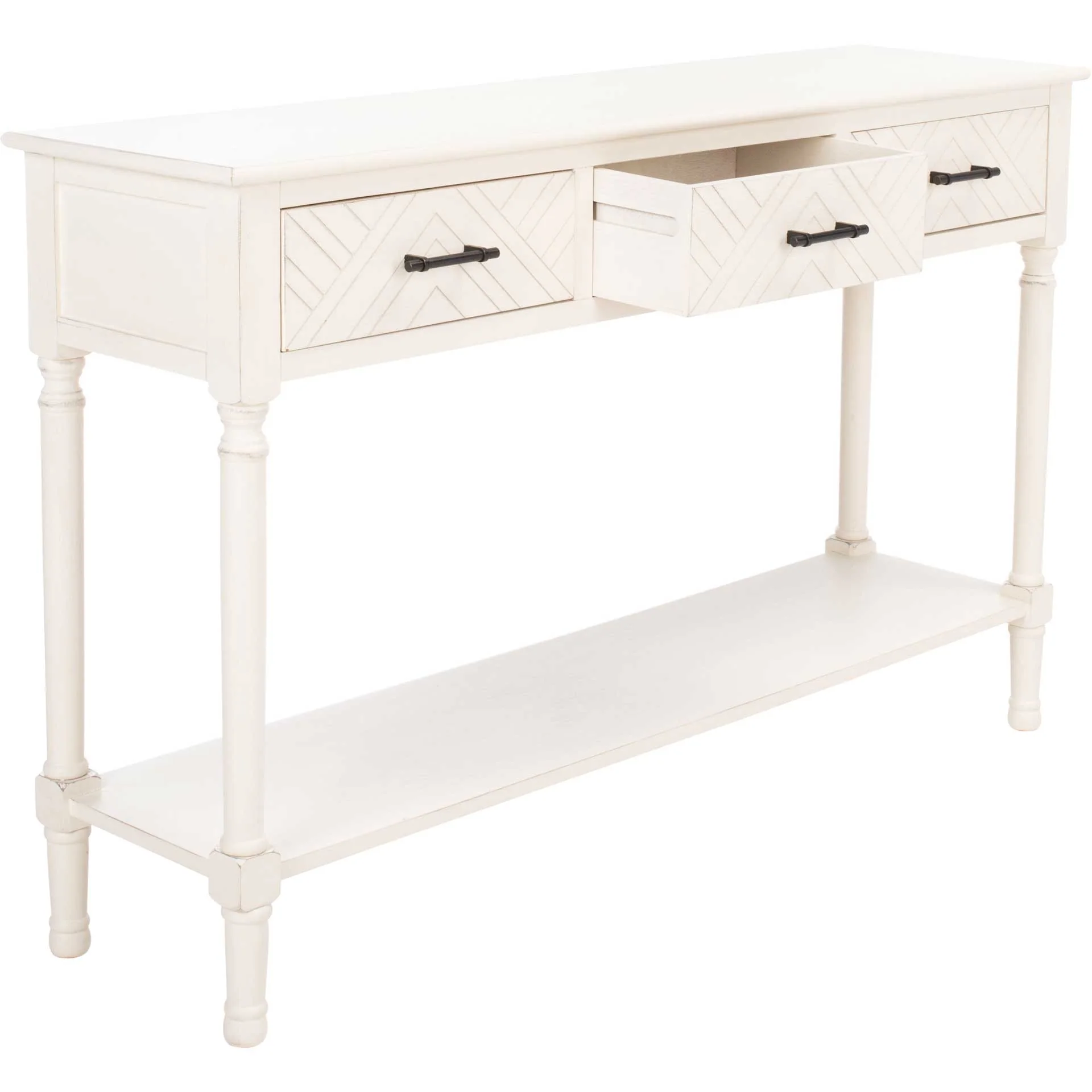 Pebbles 3 Drawer Console Table Distressed White - Image 5