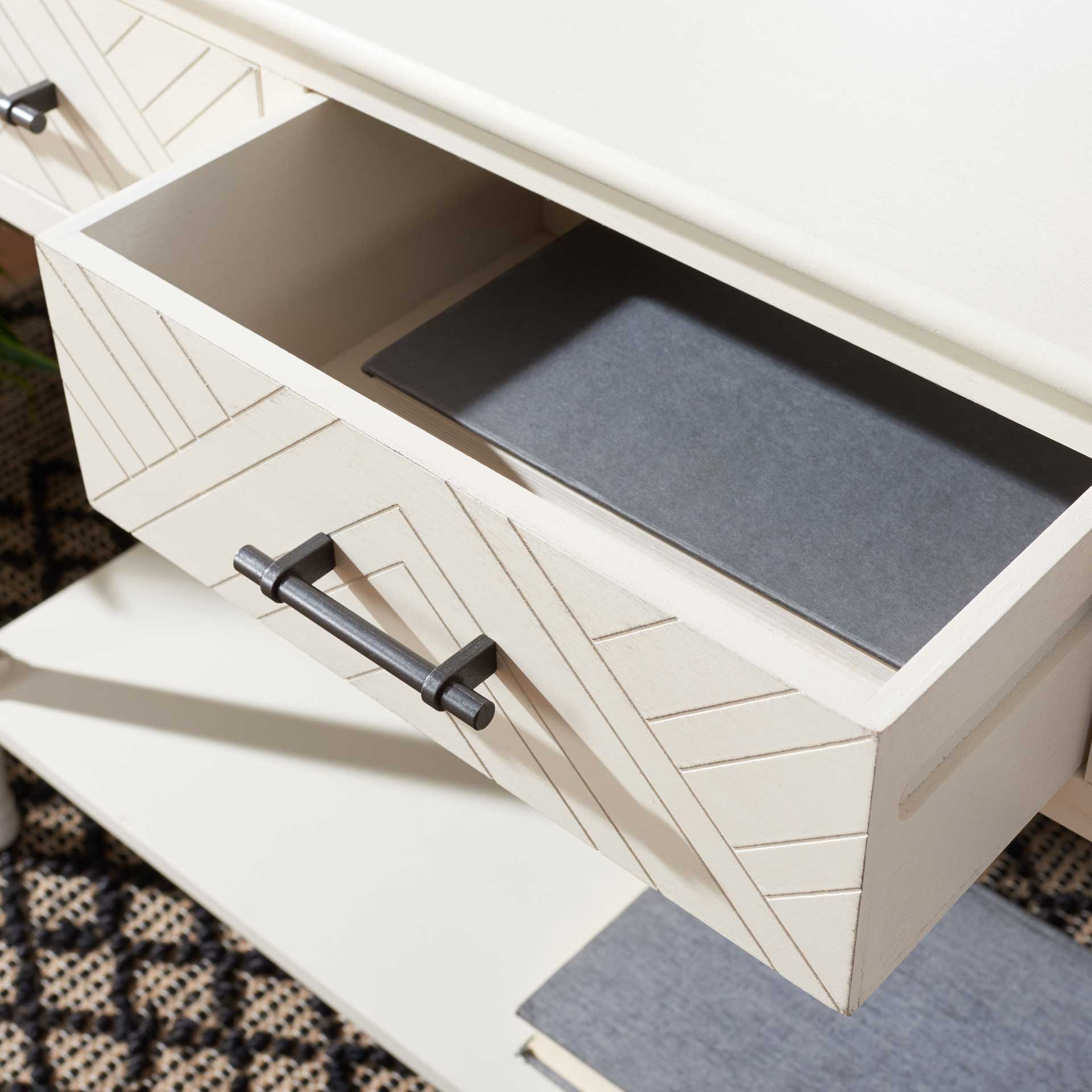 Pebbles 3 Drawer Console Table Distressed White - Image 7