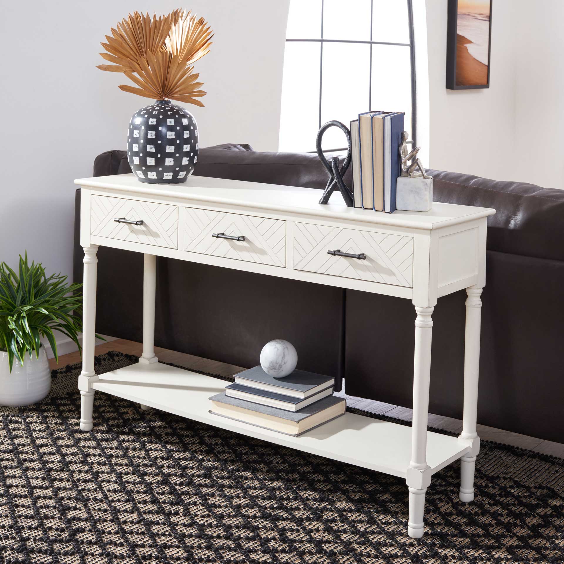 Pebbles 3 Drawer Console Table Distressed White - Image 8