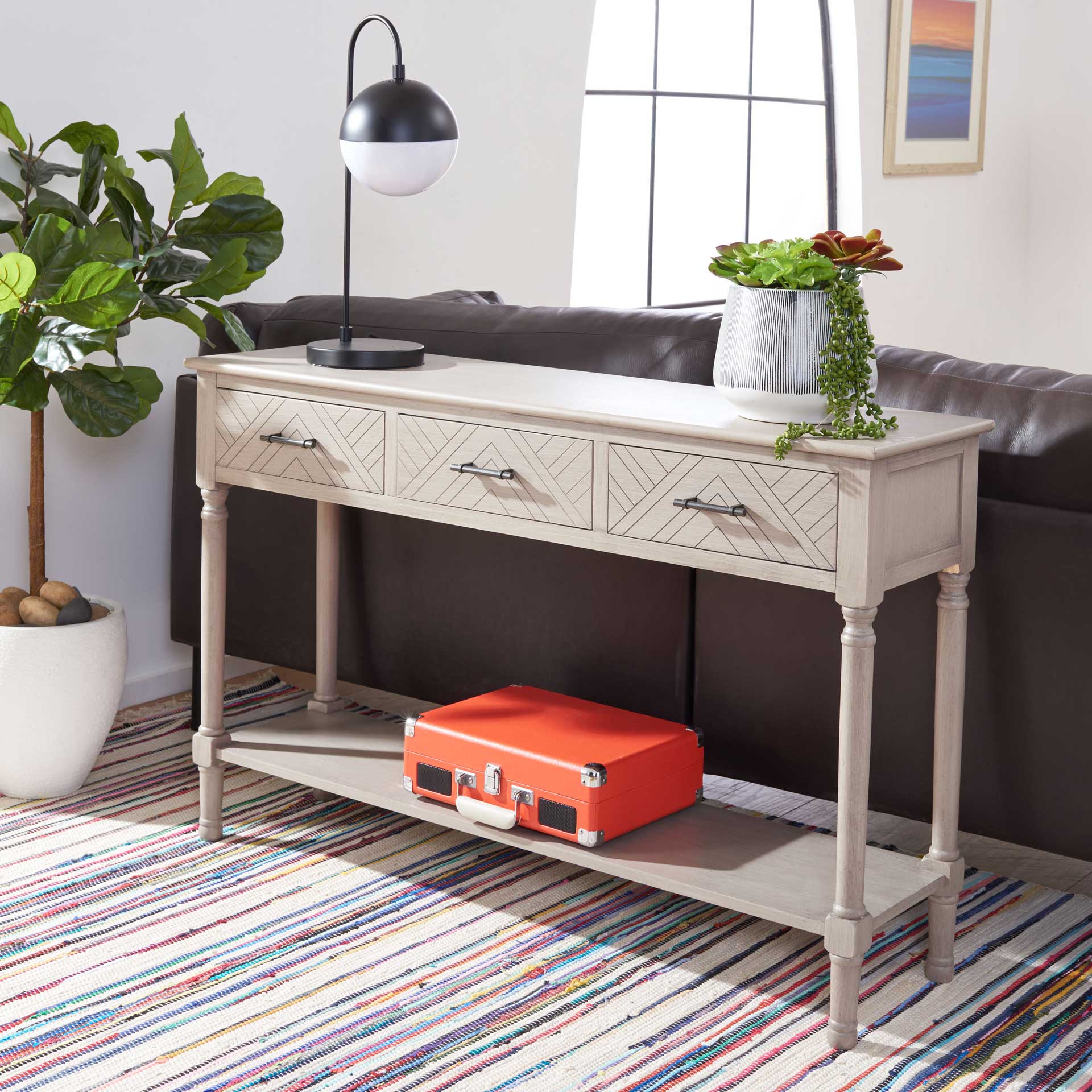 Pebbles 3 Drawer Console Table Greige - Image 8