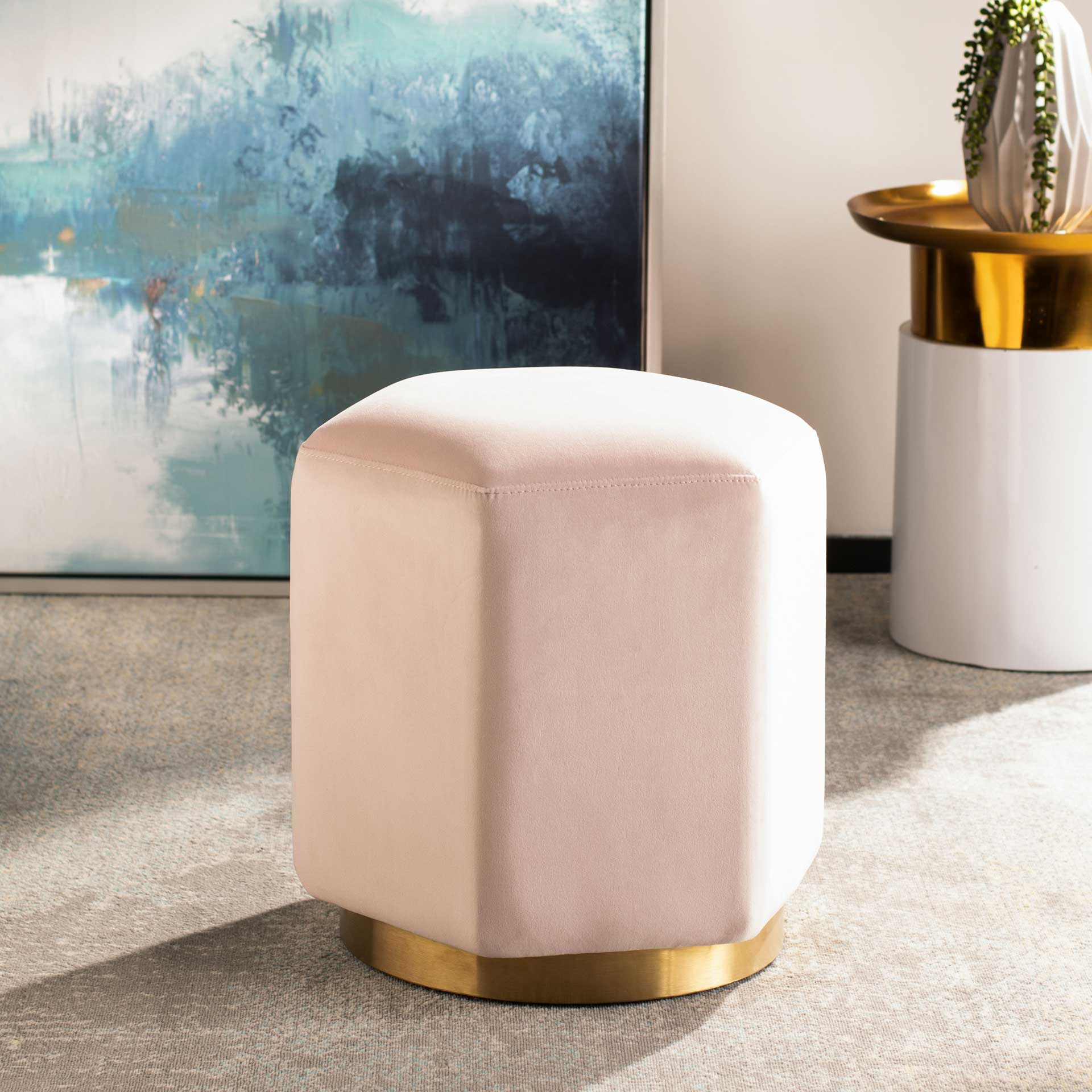 Pedro Hexagon Velvet Ottoman Light Pink - Image 7