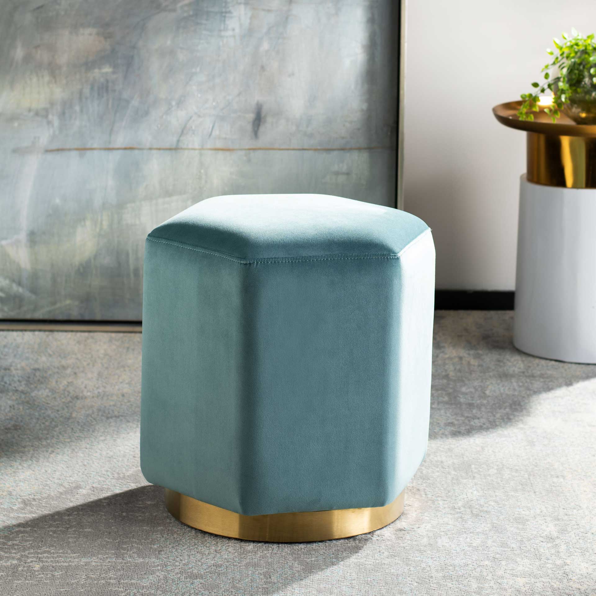 Pedro Hexagon Velvet Ottoman Seafoam - Image 7