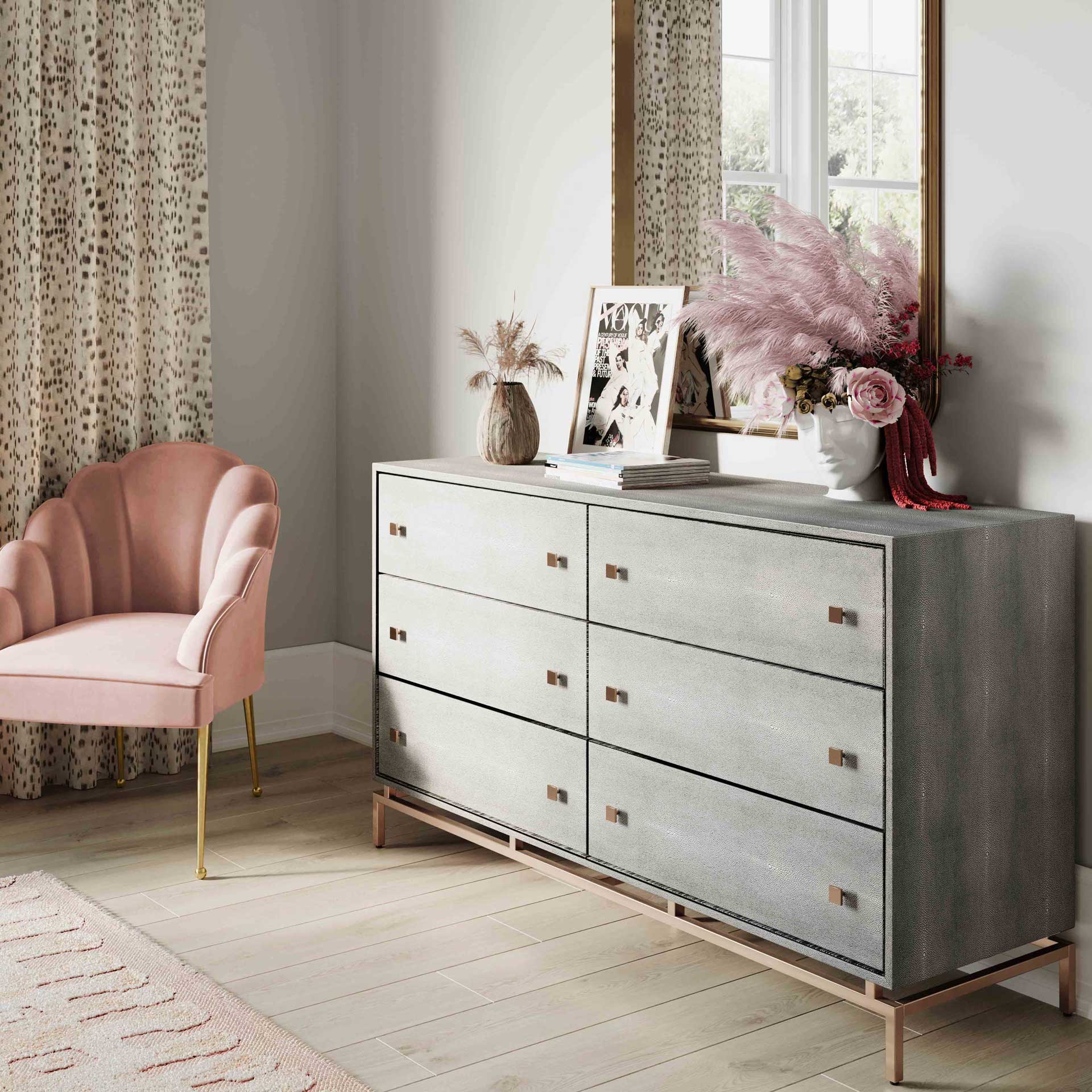 Pedro Shagreen 6 Drawer Dresser Gray - Image 12