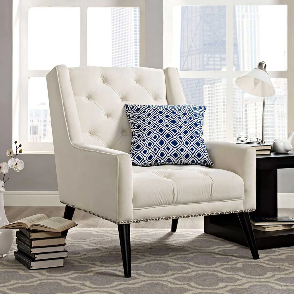 Pericles Velvet Armchair Ivory - Image 5