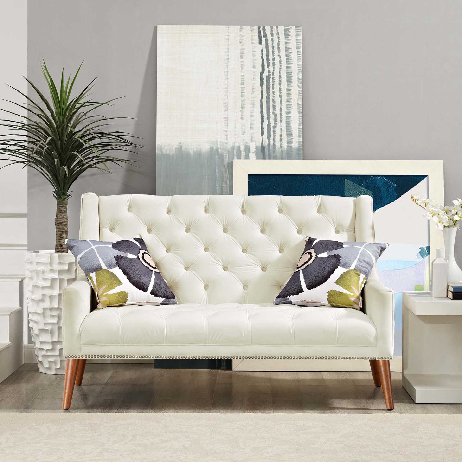 Pericles Velvet Sofa Ivory - Image 4