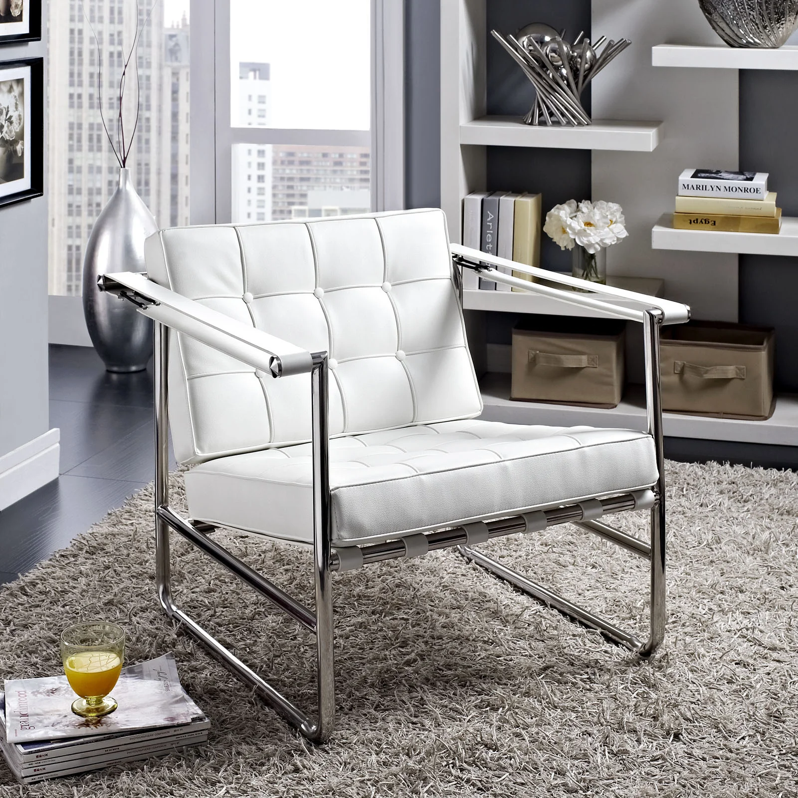 Pero Stainless Steel Lounge Chair White - Image 4
