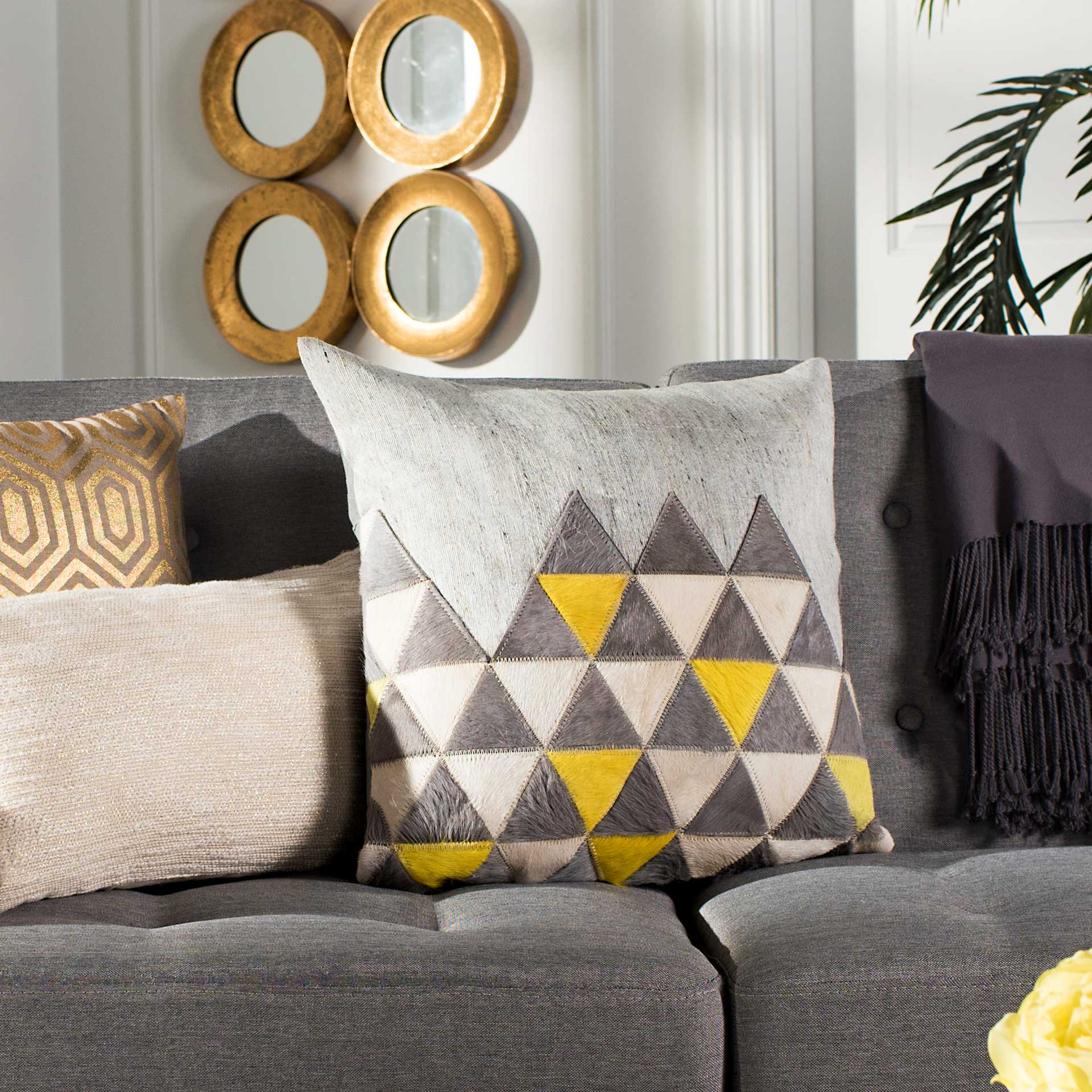 Peruse Cowhide Pillow Gray/Yellow/White - Image 3
