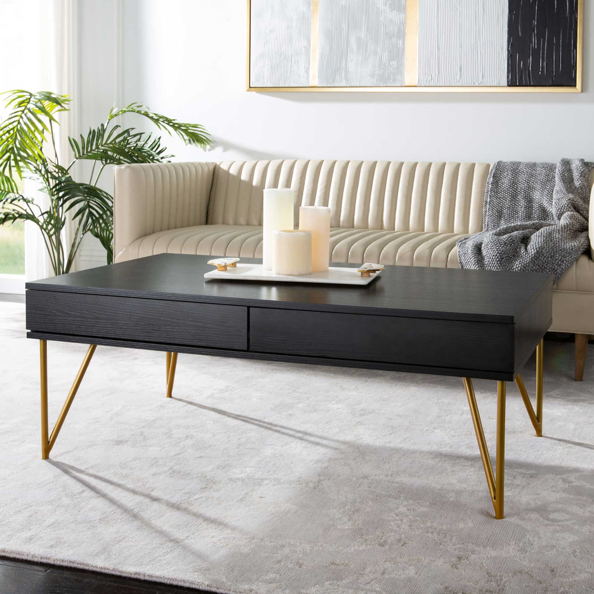 Pierce Two Drawer Coffee Table Black/Gold - Image 6