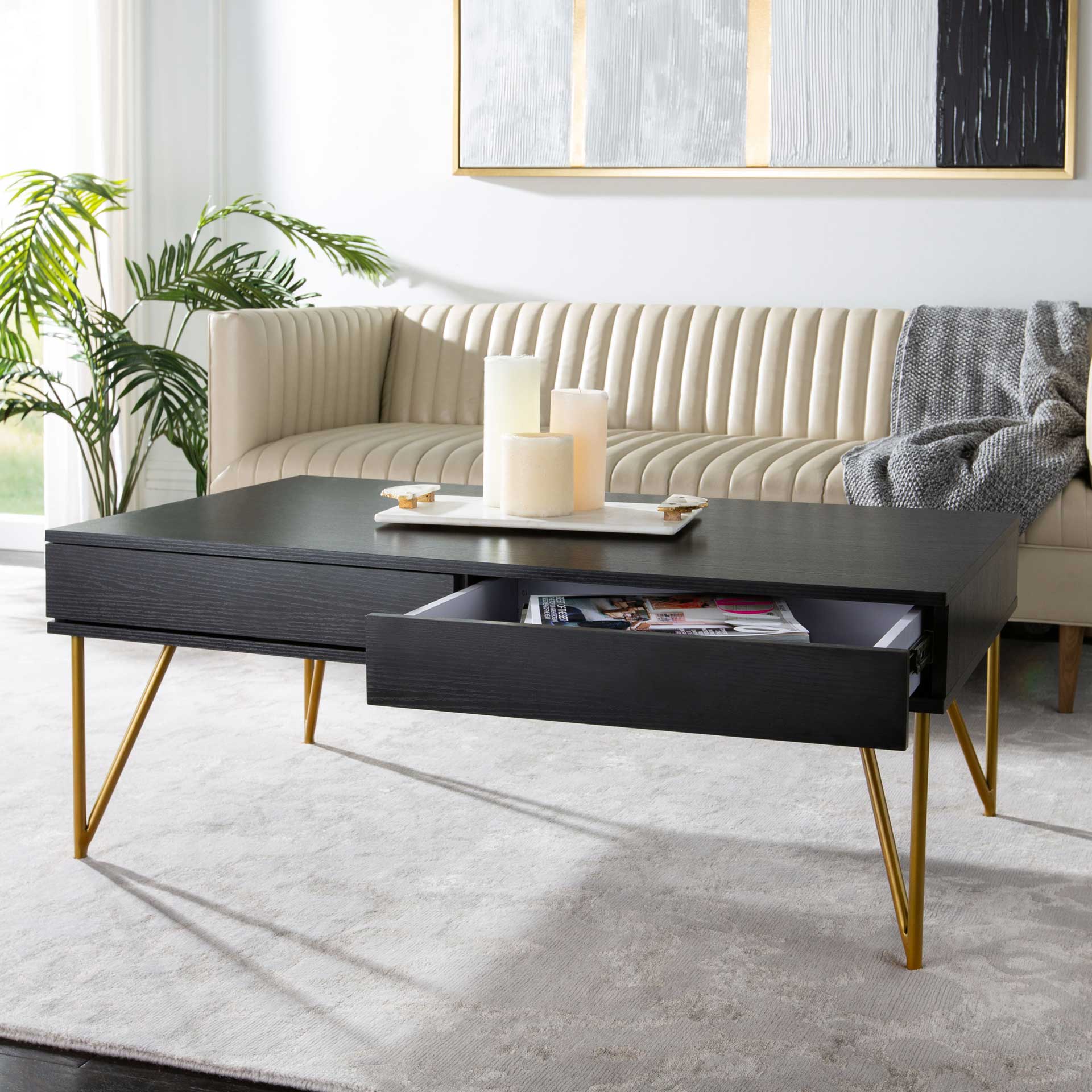 Pierce Two Drawer Coffee Table Black/Gold - Image 7