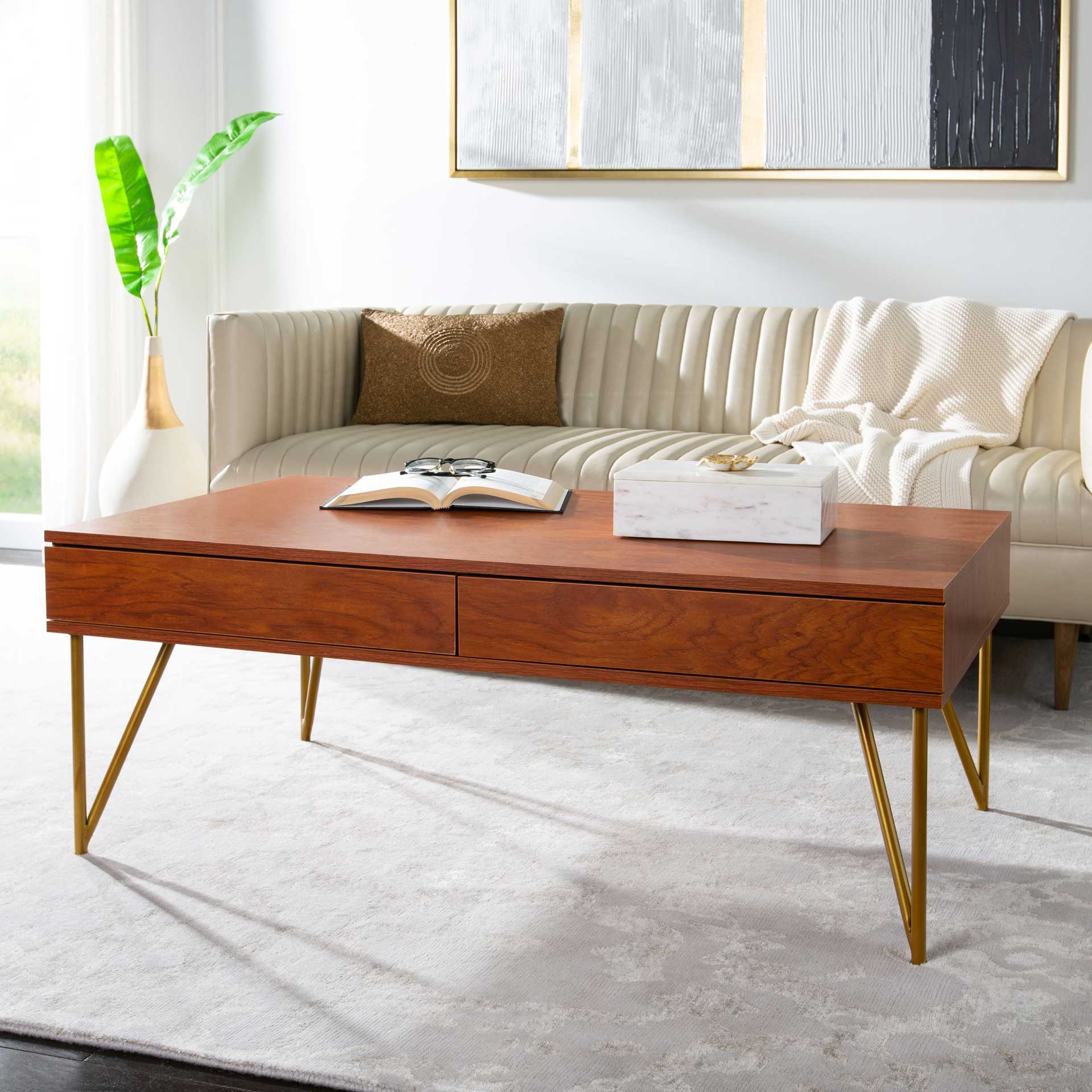 Pierce Two Drawer Coffee Table Natural/Gold - Image 6
