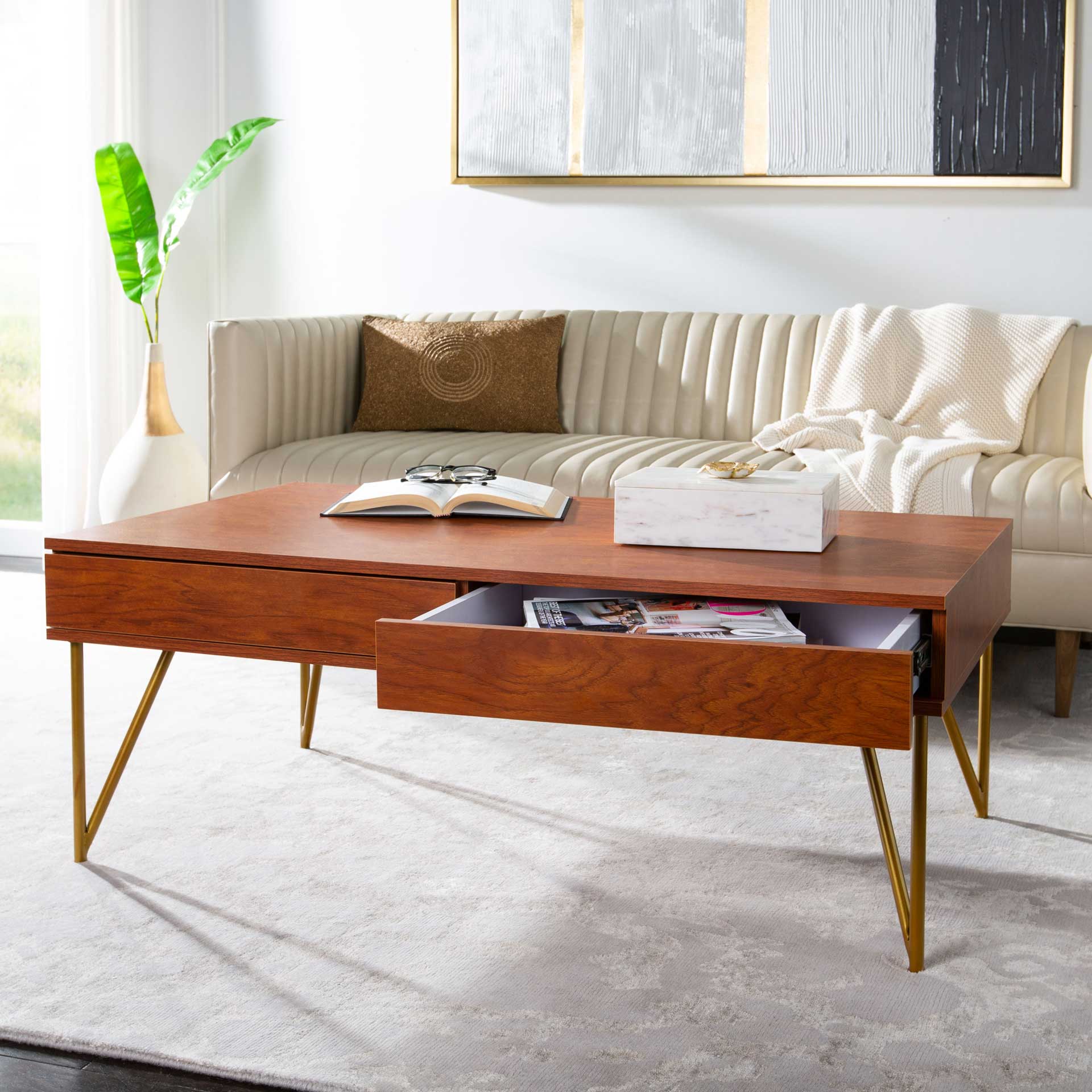 Pierce Two Drawer Coffee Table Natural/Gold - Image 7