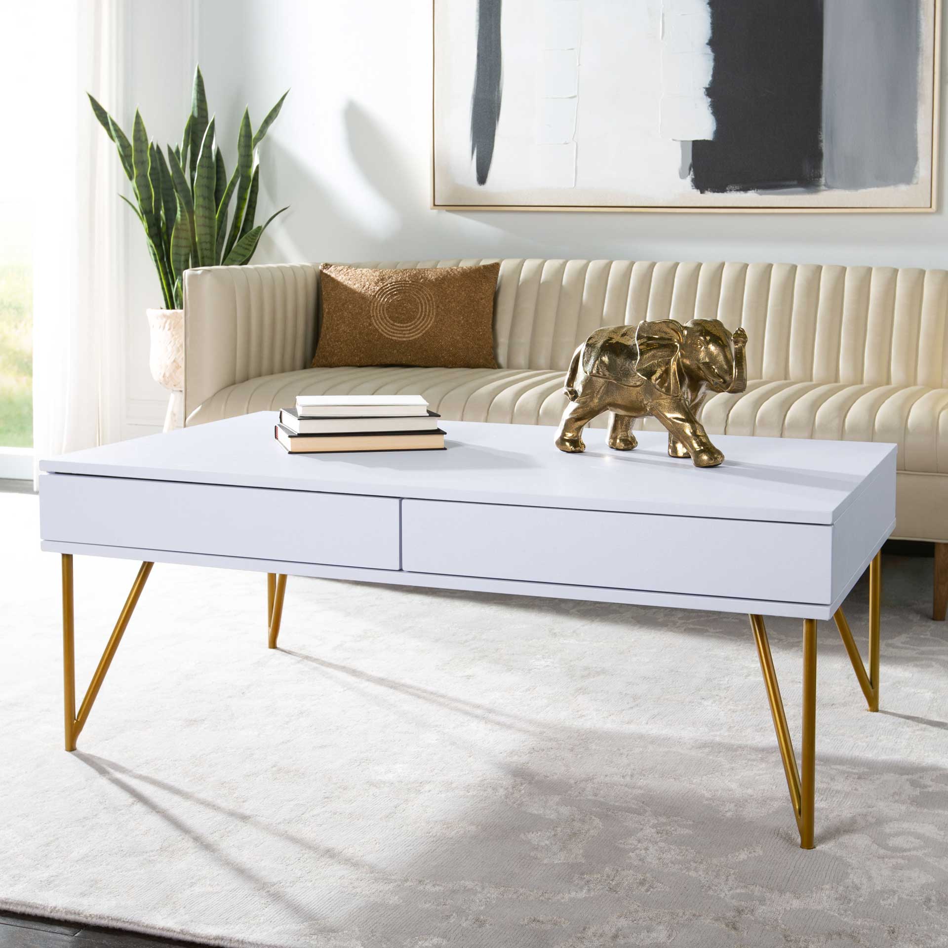 Pierce Two Drawer Coffee Table White/Gold - Image 6