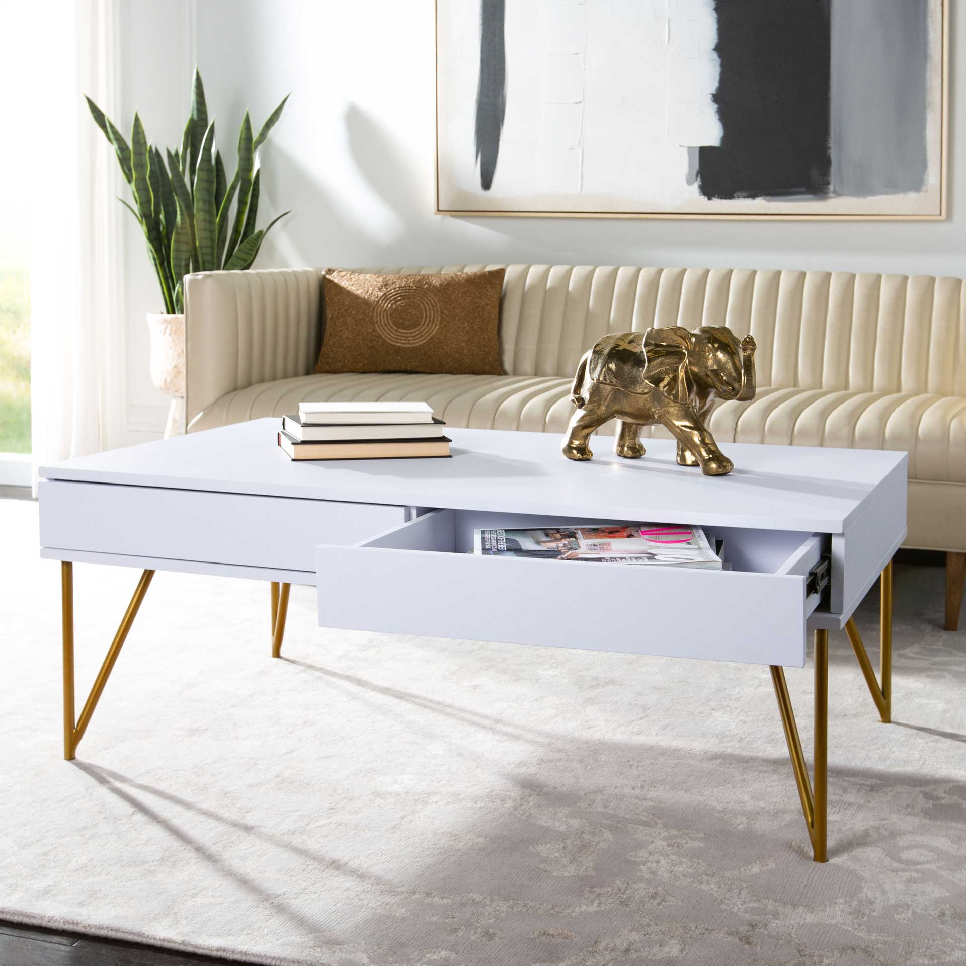 Pierce Two Drawer Coffee Table White/Gold - Image 7