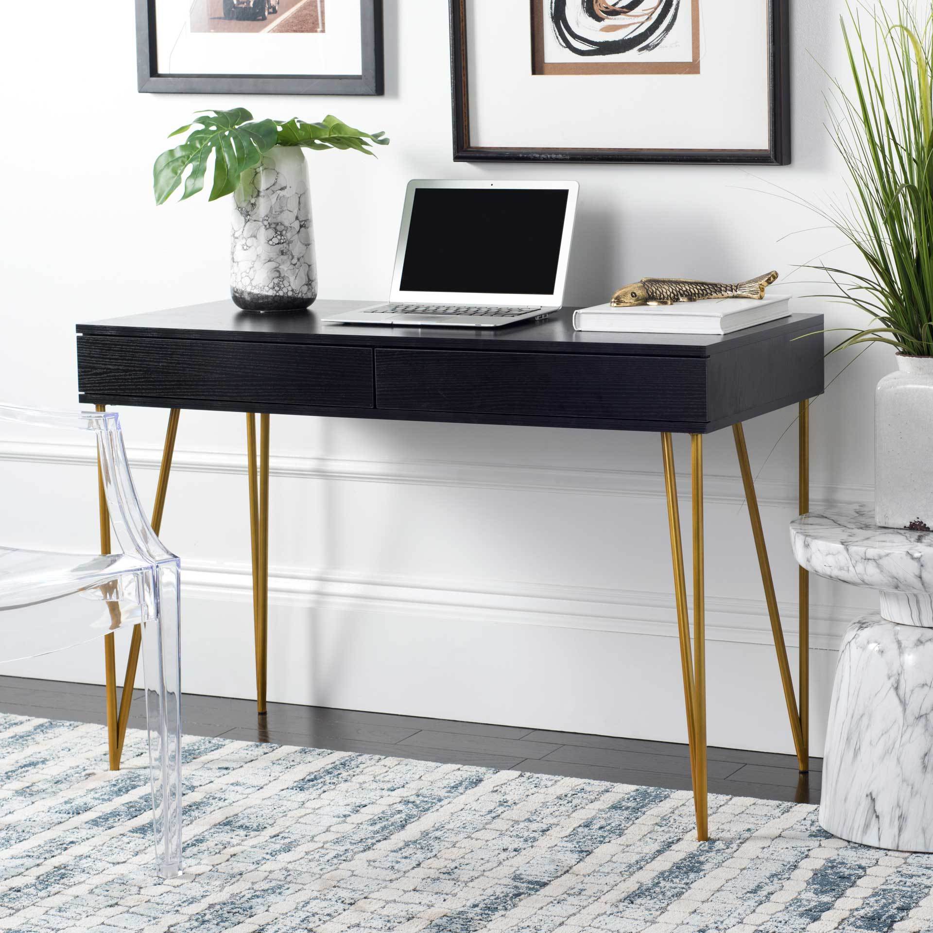 Pierce Two Drawer Desk Black/Gold - Image 5