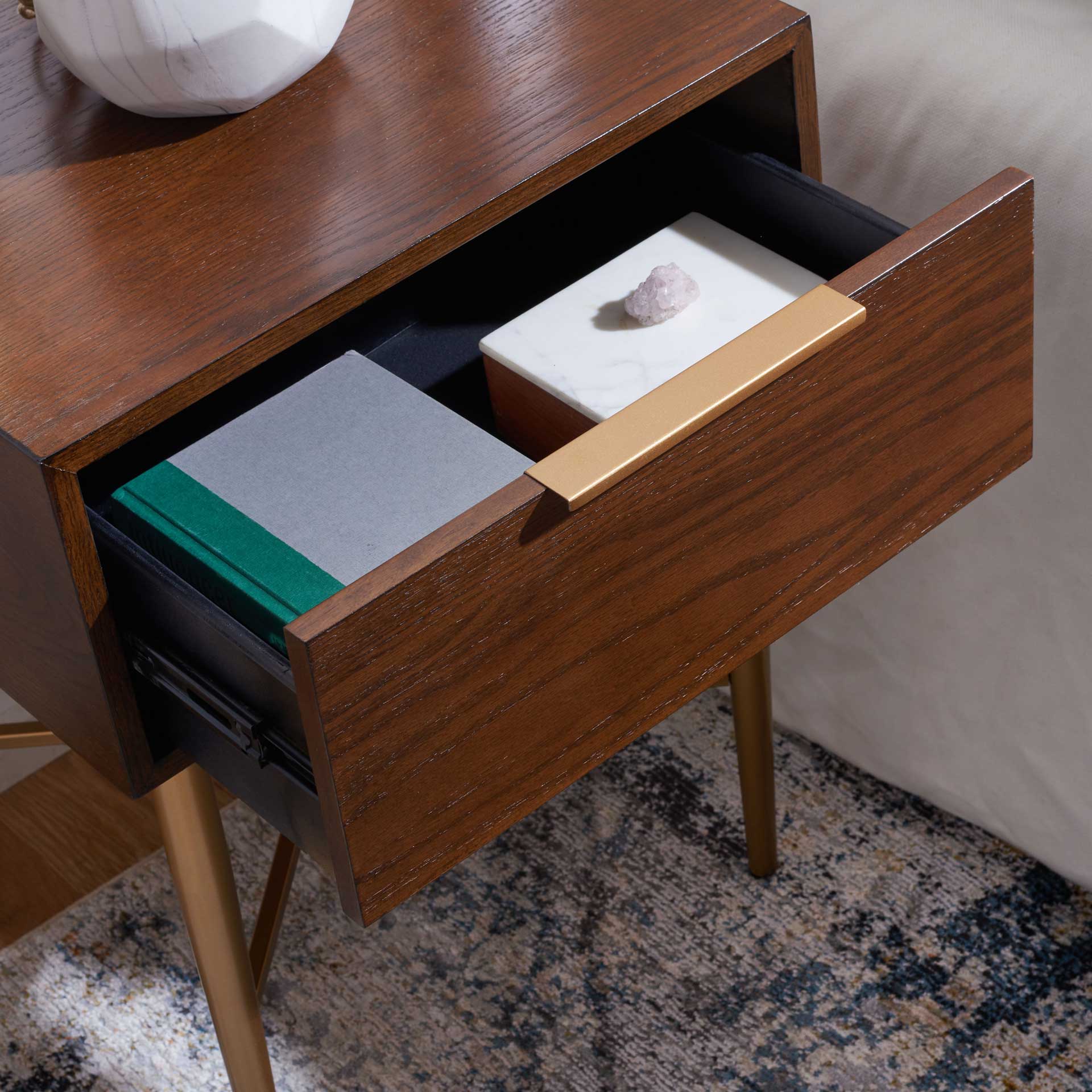 Pin One Drawer Nightstand Walnut/Gold - Image 6