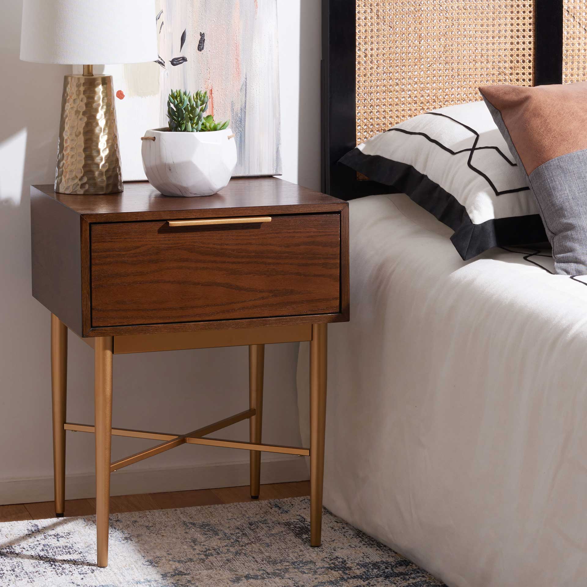 Pin One Drawer Nightstand Walnut/Gold - Image 7