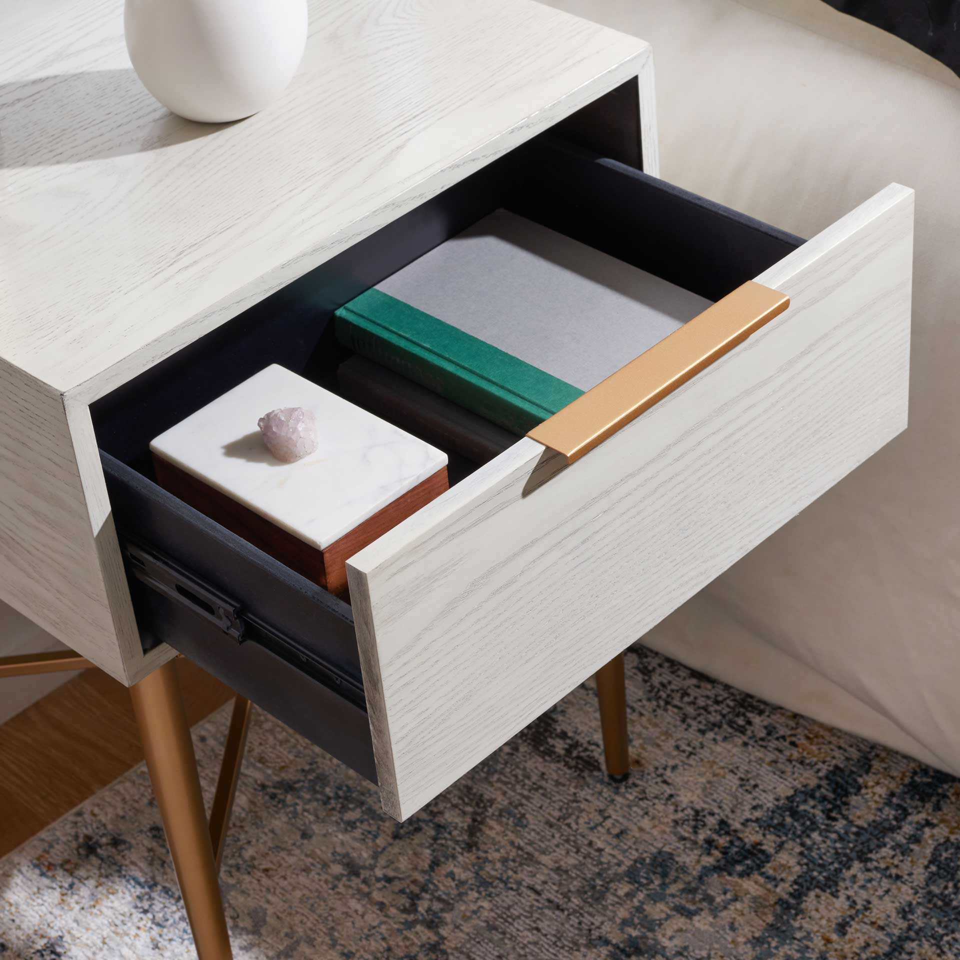 Pin One Drawer Nightstand White Washed/Gold - Image 6