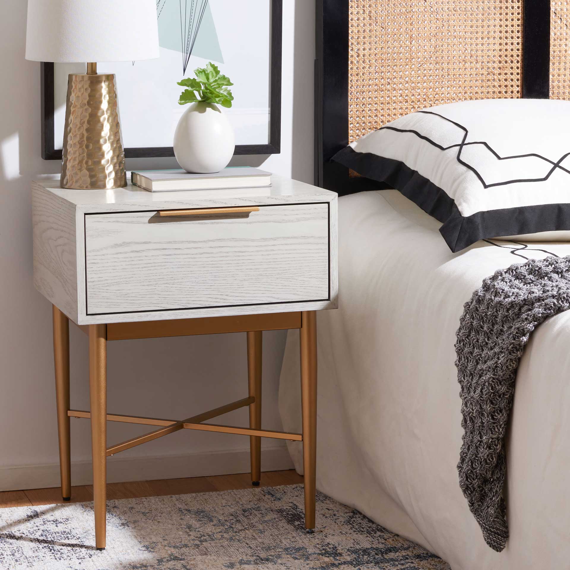 Pin One Drawer Nightstand White Washed/Gold - Image 7