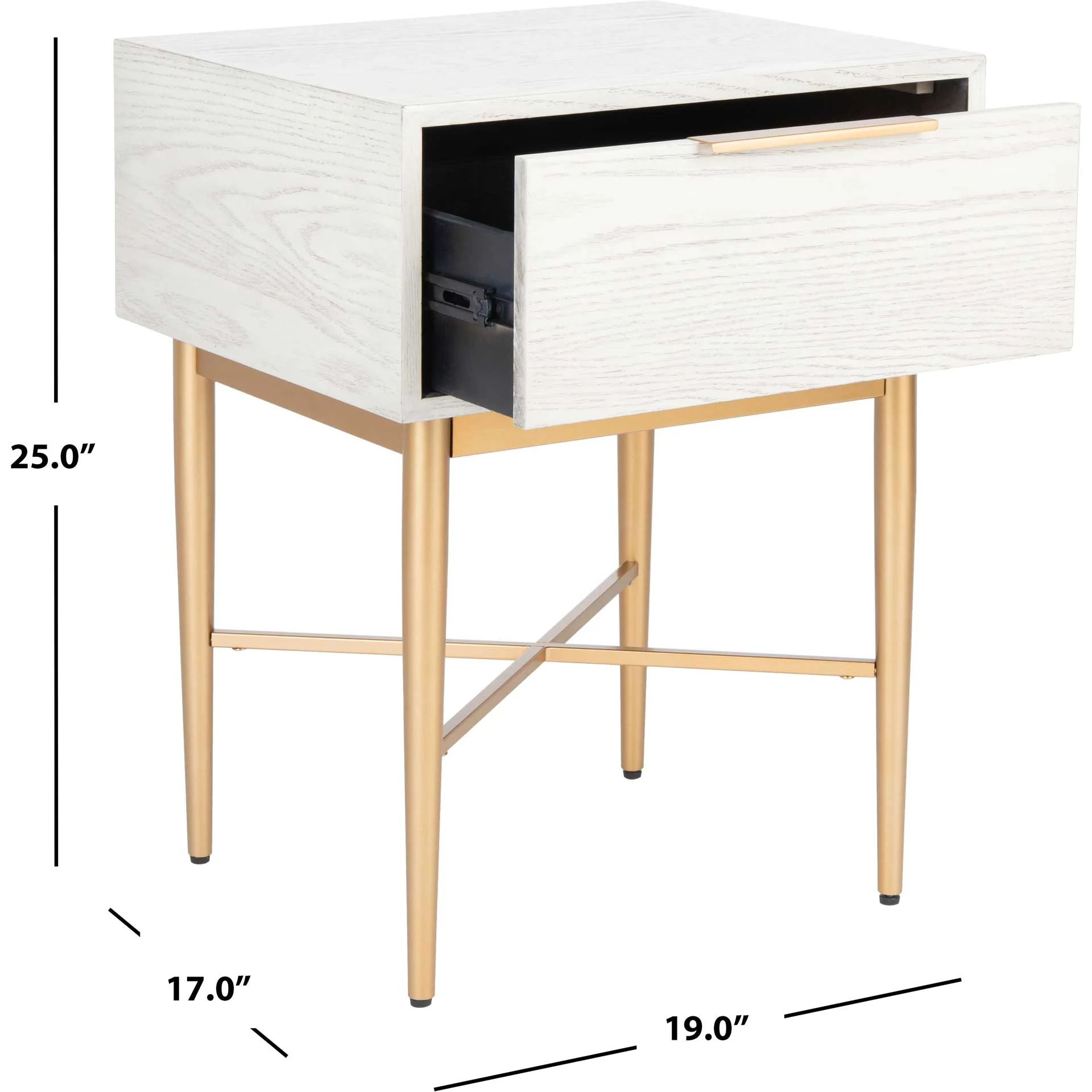 Pin One Drawer Nightstand White Washed/Gold - Image 8