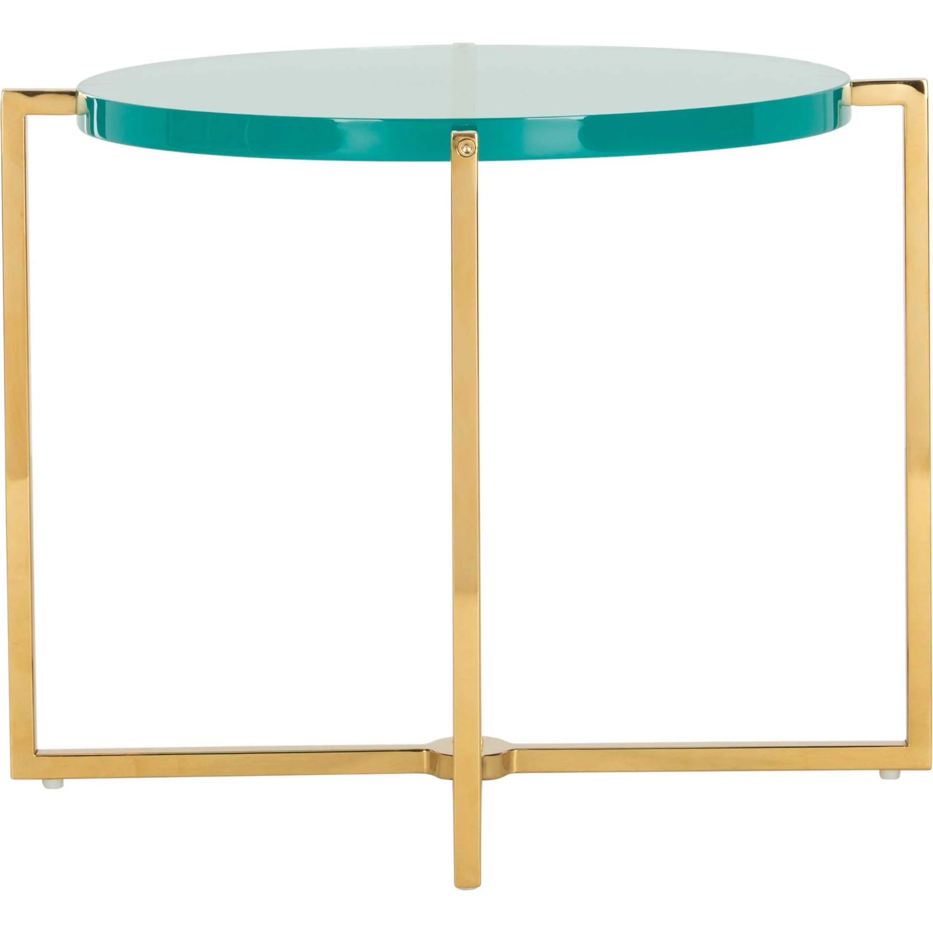 Placido Round Acrylic End Table Sapphire/Gold - Image 2