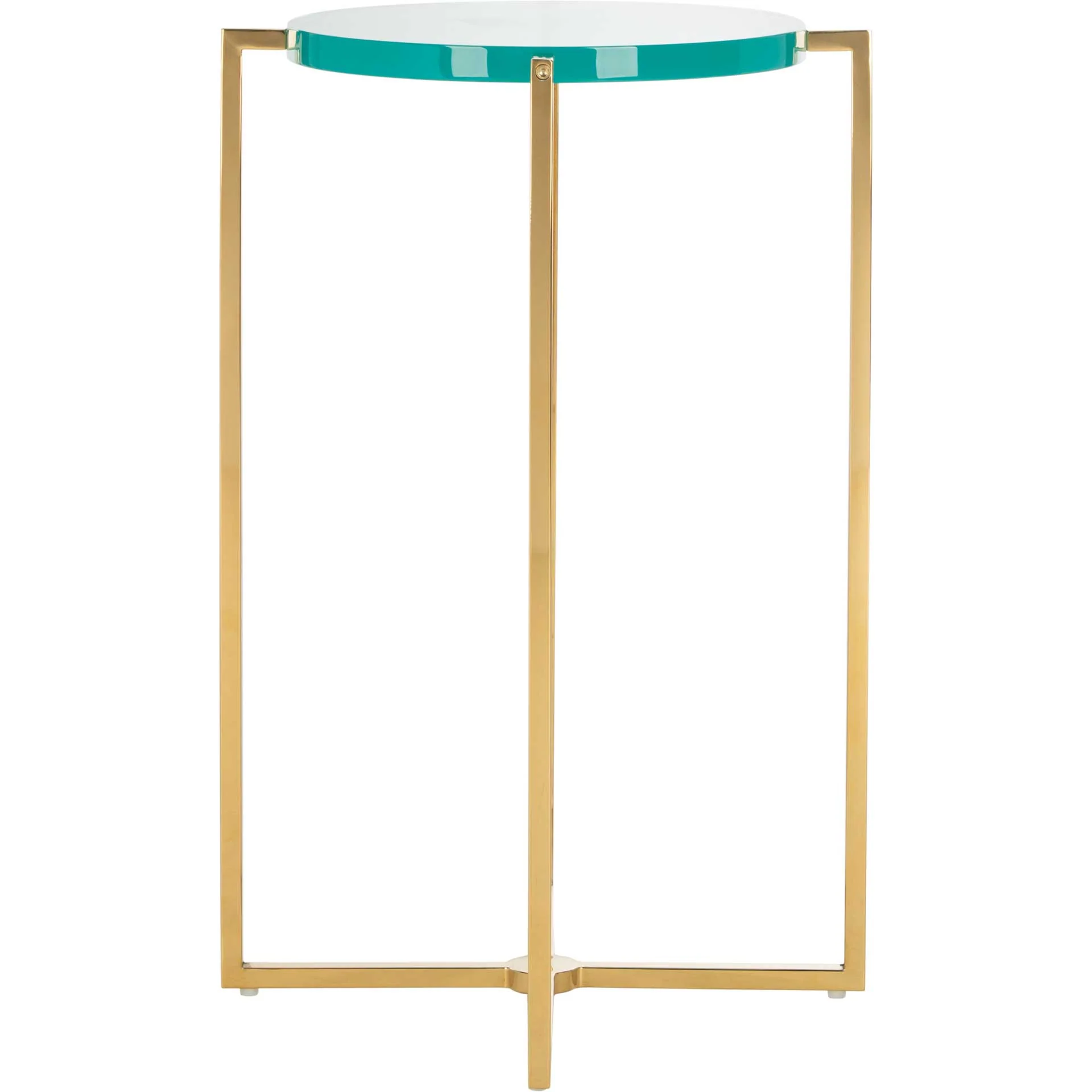 Placido Tall Round Acrylic End Table Sapphire/Gold - Image 2