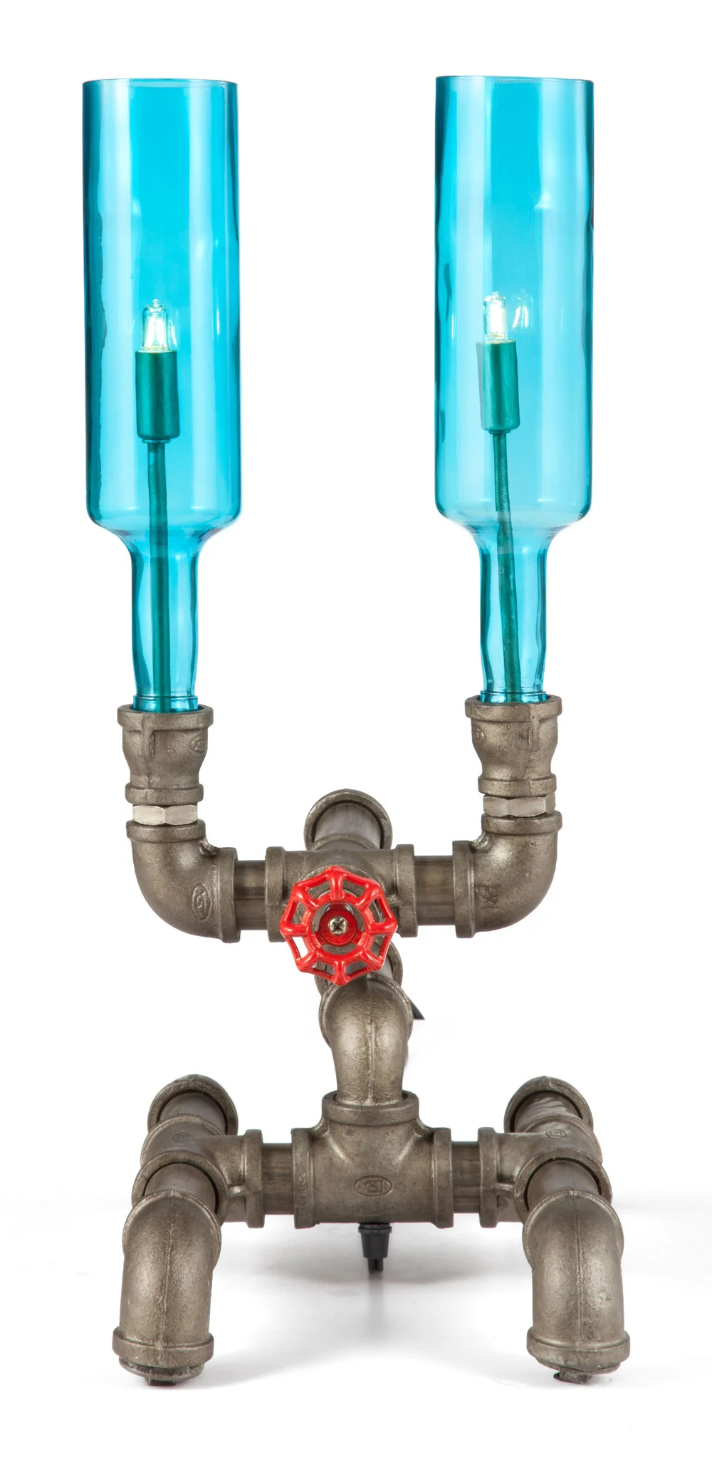 Planar Table Lamp Brass & Blue Glass - Image 3