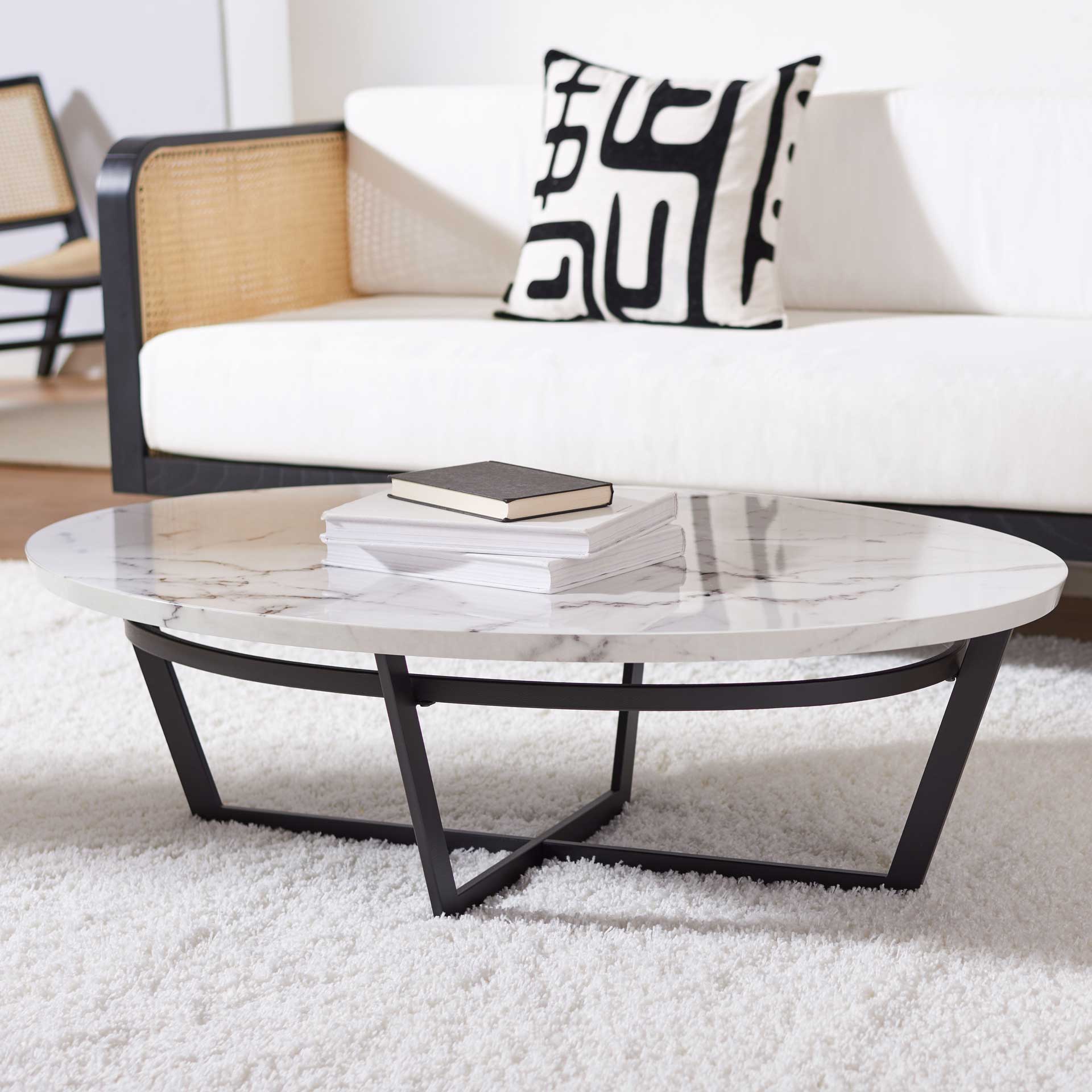 Pluto Oval Coffee Table White Marble/Black - Image 5