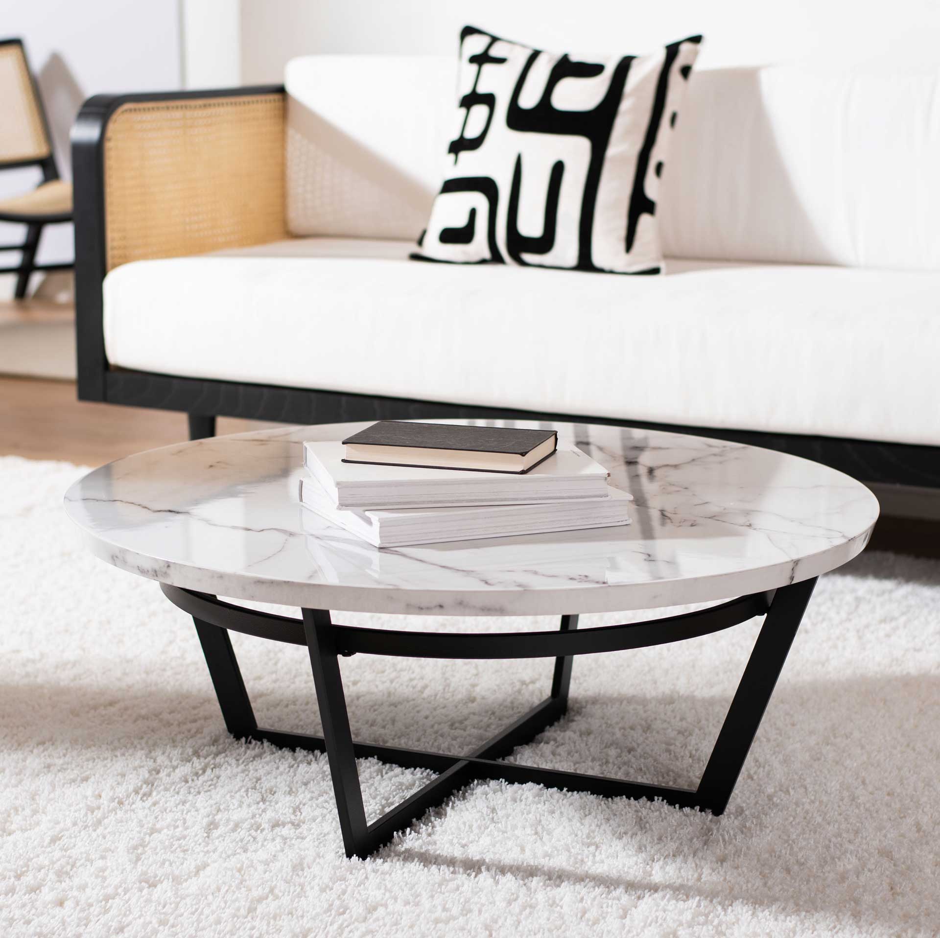 Pluto Round Coffee Table White Marble/Black - Image 5