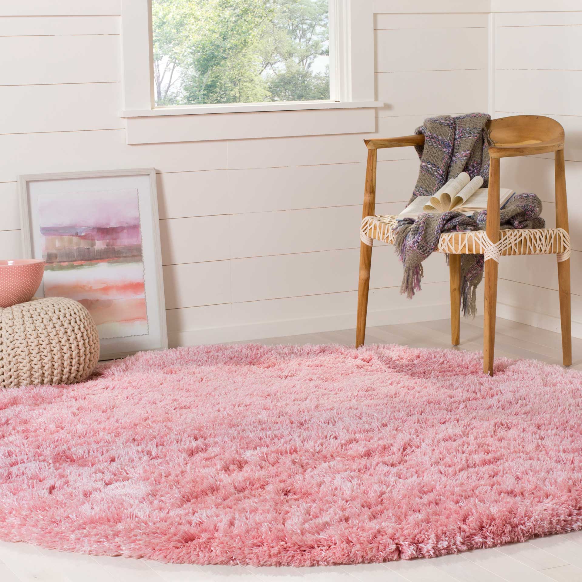 Polar Shag Light Pink Round Rug - Image 3